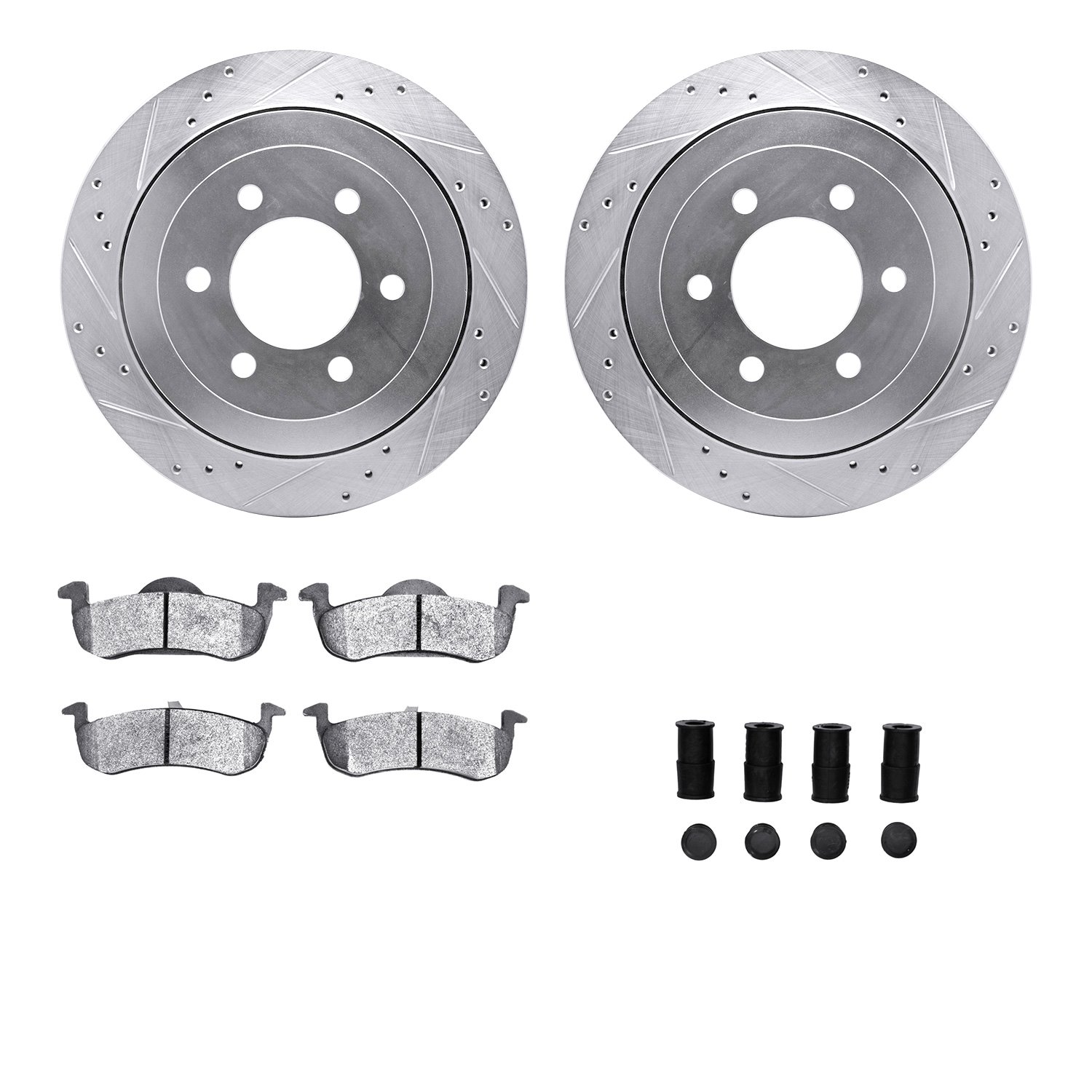 7212-99214 Drilled/Slotted Rotors w/Heavy-Duty Brake Pads Kit & Hardware [Silver], 2007-2017 Ford/Lincoln/Mercury/Mazda, Positio