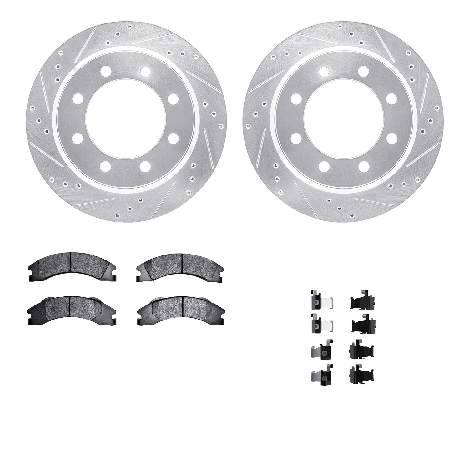 7212-99219 Drilled/Slotted Rotors w/Heavy-Duty Brake Pads Kit & Hardware [Silver], Fits Select Ford/Lincoln/Mercury/Mazda, Posit