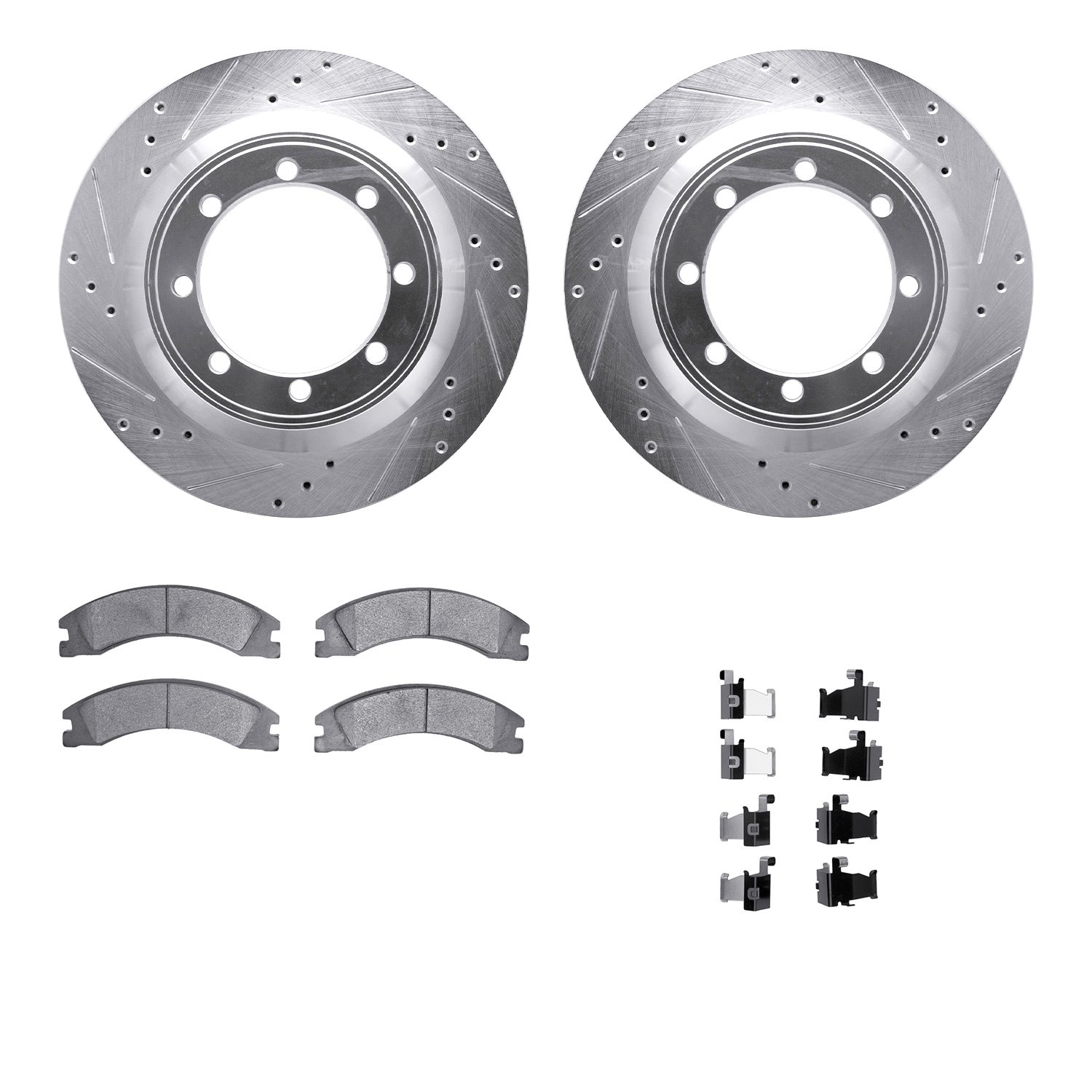 7212-99223 Drilled/Slotted Rotors w/Heavy-Duty Brake Pads Kit & Hardware [Silver], Fits Select Ford/Lincoln/Mercury/Mazda, Posit