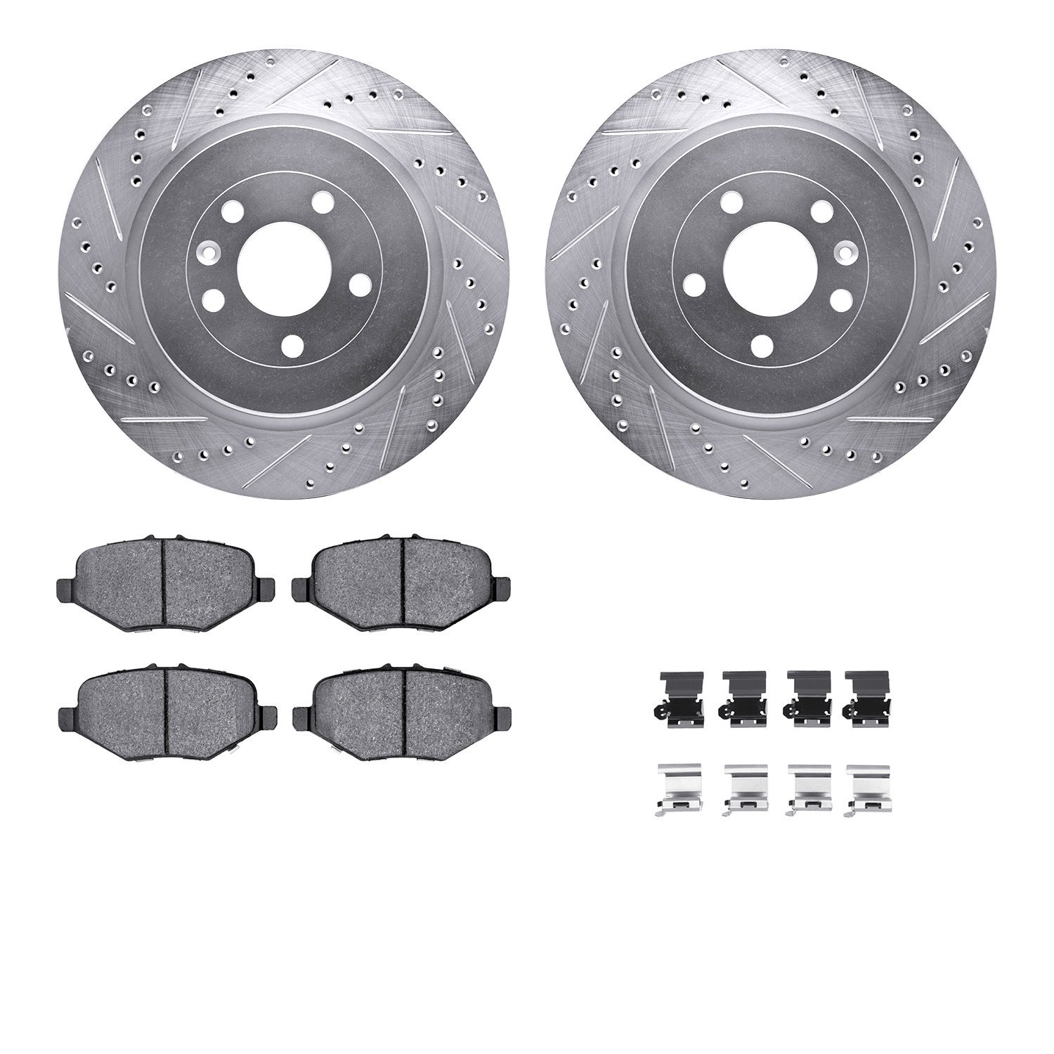 7212-99233 Drilled/Slotted Rotors w/Heavy-Duty Brake Pads Kit & Hardware [Silver], 2013-2019 Ford/Lincoln/Mercury/Mazda, Positio