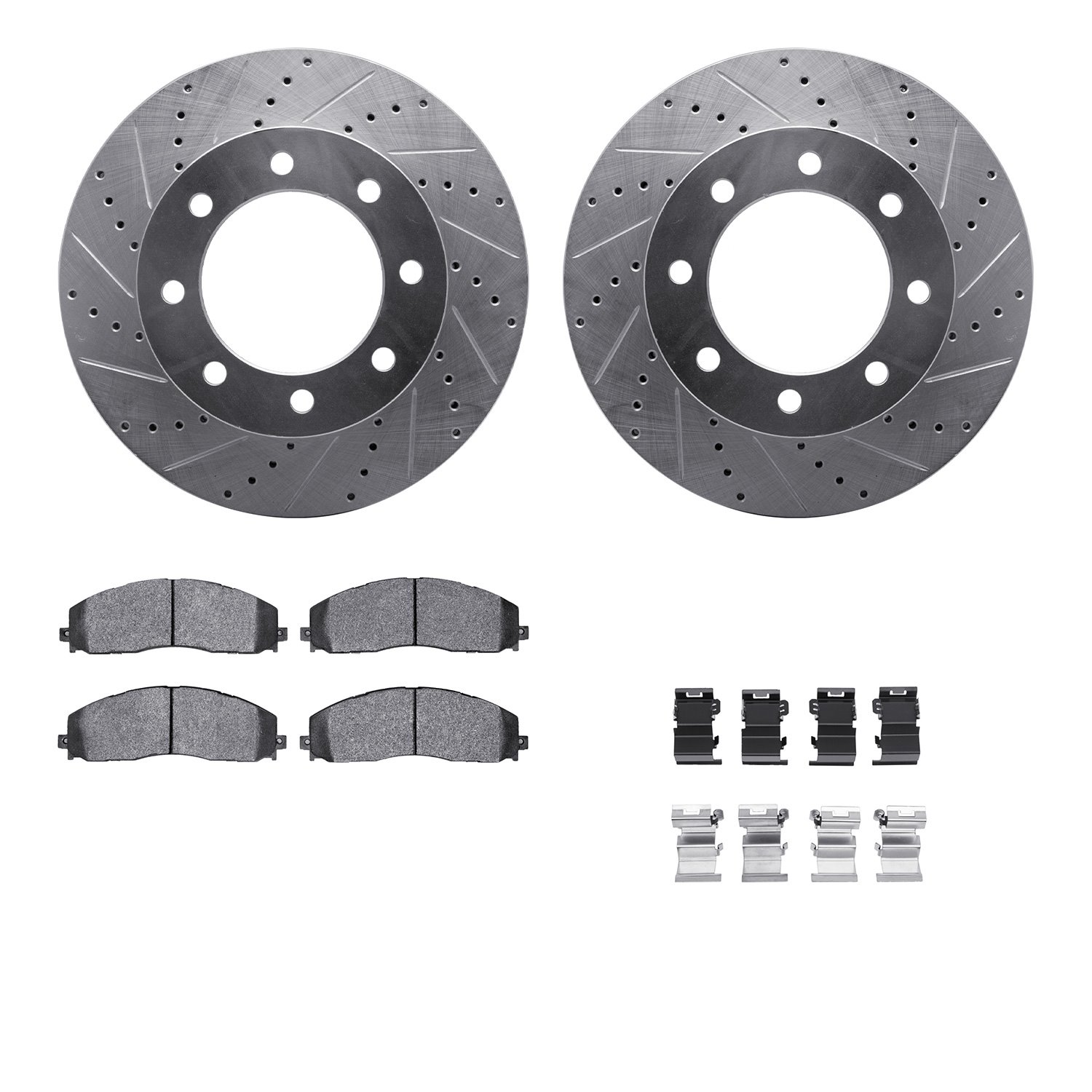 7212-99235 Drilled/Slotted Rotors w/Heavy-Duty Brake Pads Kit & Hardware [Silver], Fits Select Ford/Lincoln/Mercury/Mazda, Posit