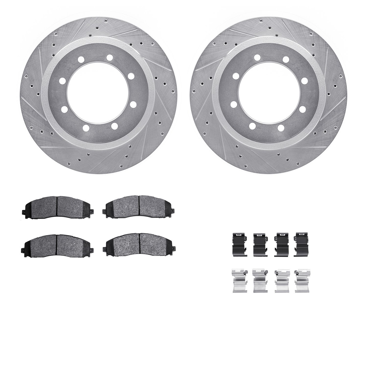 7212-99237 Drilled/Slotted Rotors w/Heavy-Duty Brake Pads Kit & Hardware [Silver], Fits Select Ford/Lincoln/Mercury/Mazda, Posit