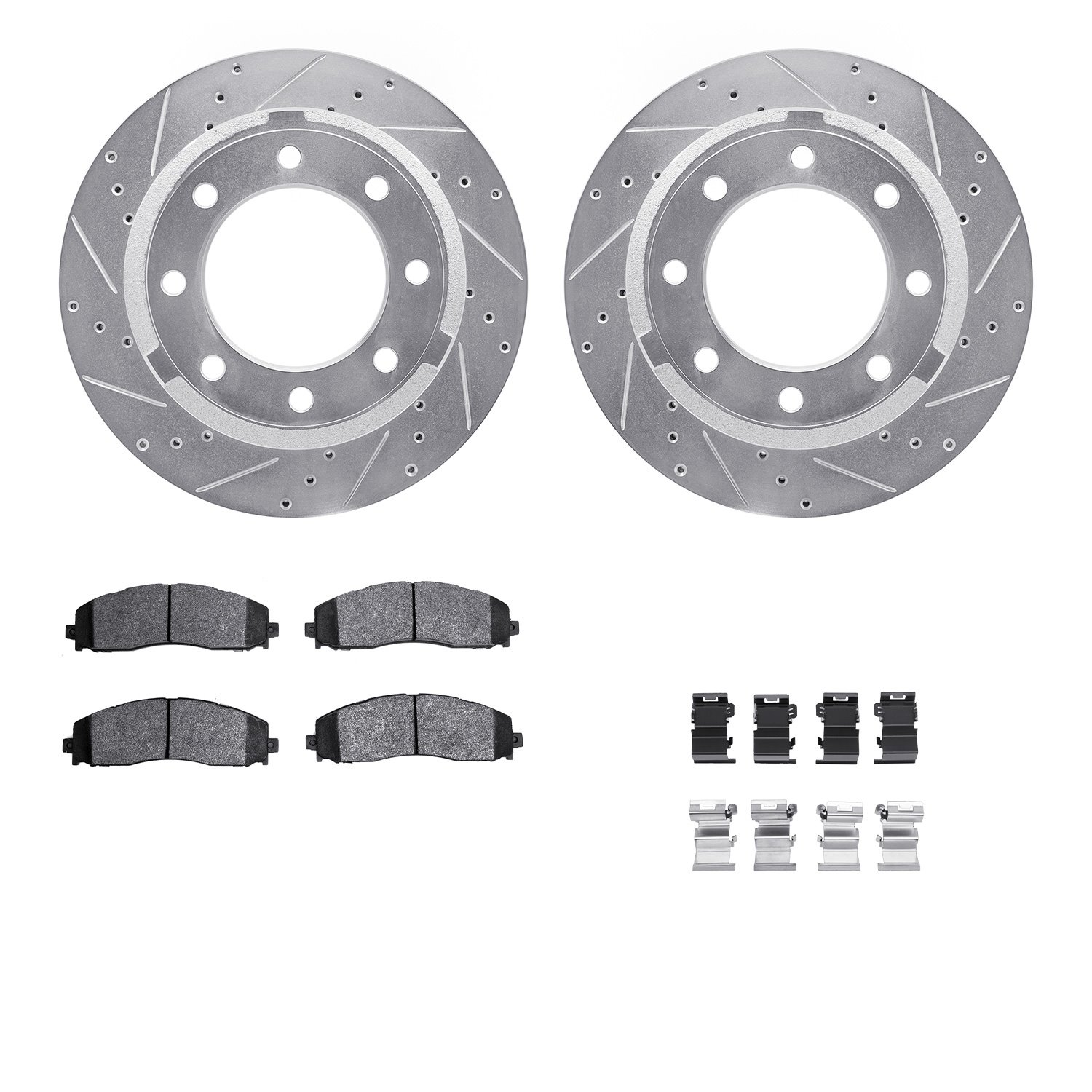 7212-99239 Drilled/Slotted Rotors w/Heavy-Duty Brake Pads Kit & Hardware [Silver], Fits Select Ford/Lincoln/Mercury/Mazda, Posit