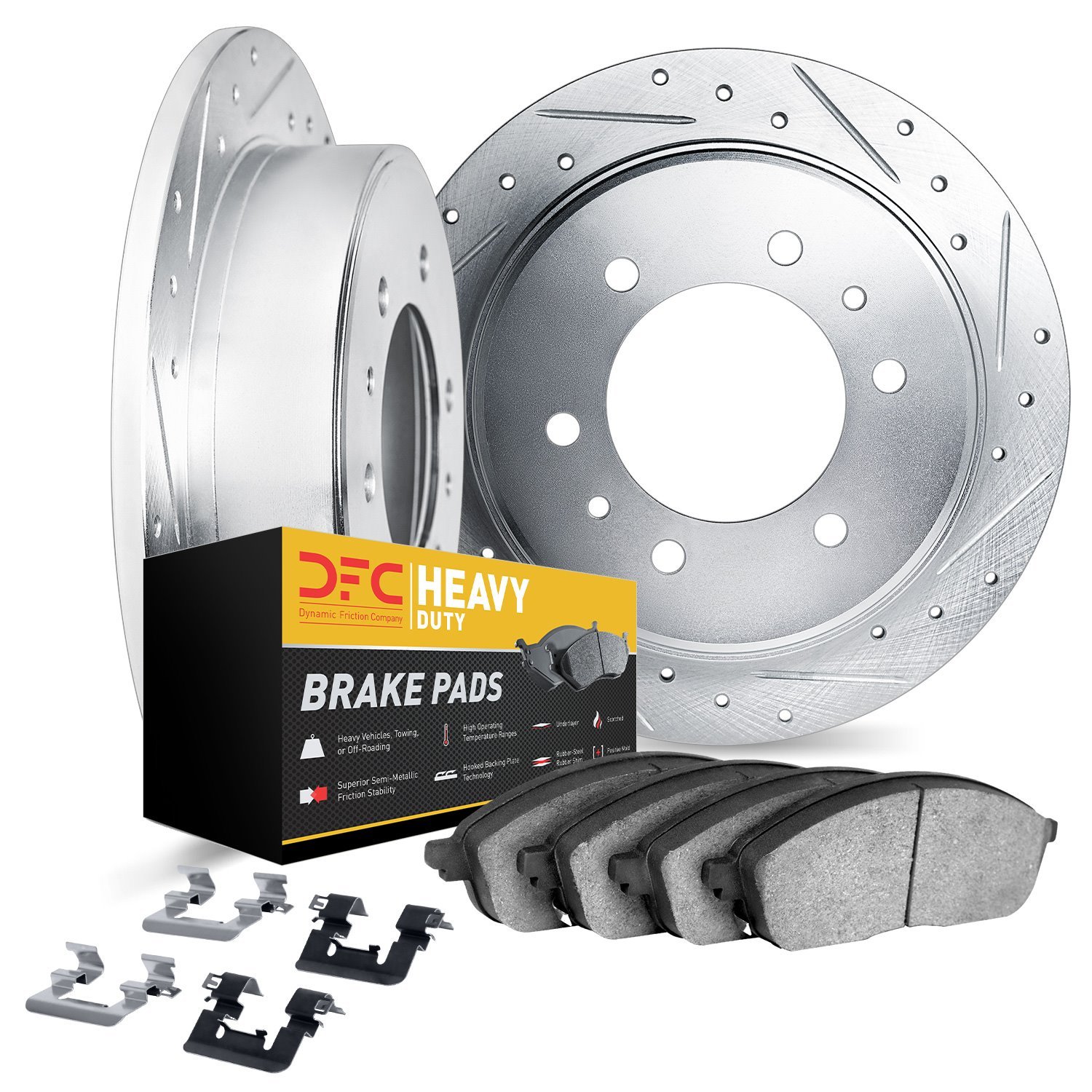 7212-99241 Drilled/Slotted Rotors w/Heavy-Duty Brake Pads Kit & Hardware [Silver], 2015-2019 Ford/Lincoln/Mercury/Mazda, Positio