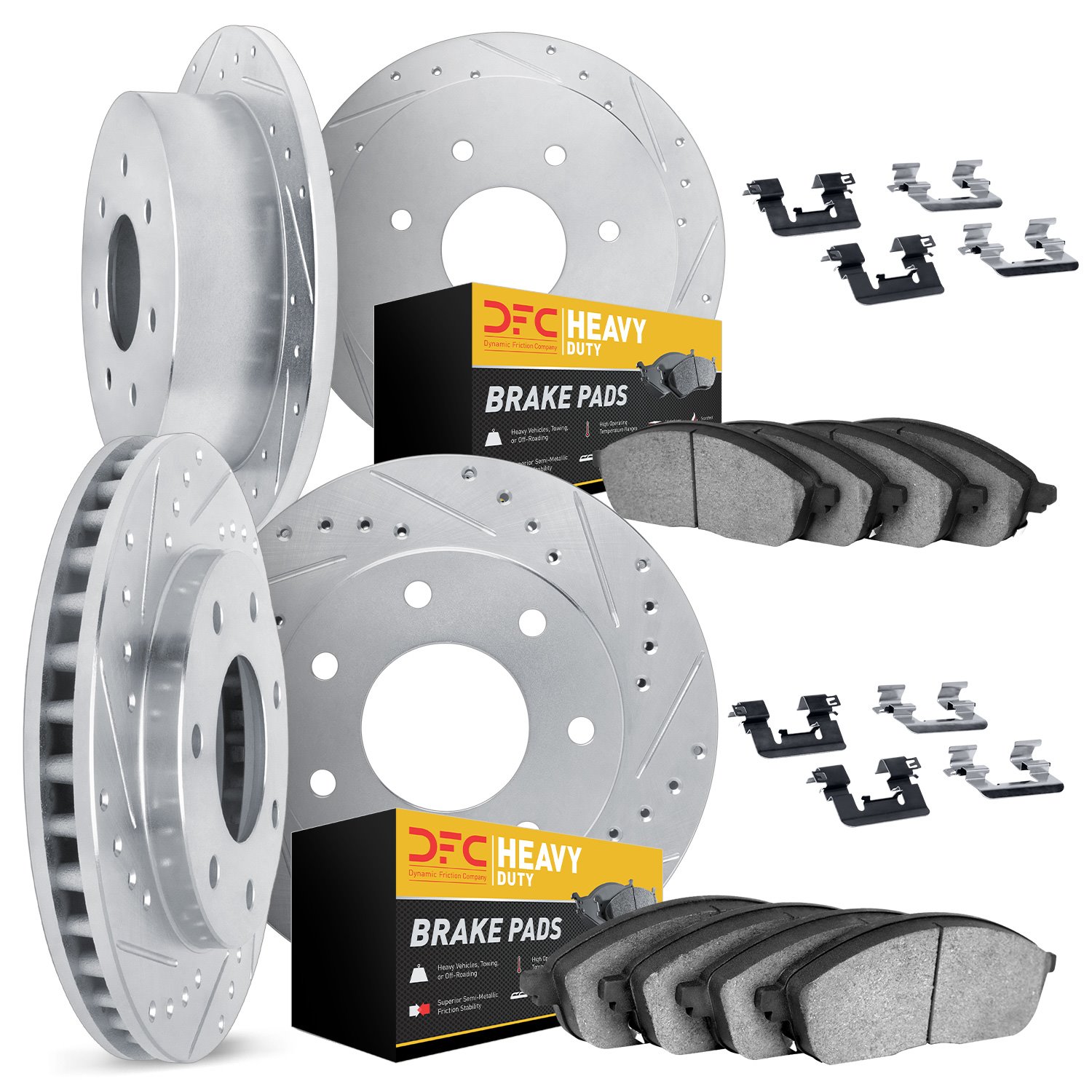 7214-54032 Drilled/Slotted Rotors w/Heavy-Duty Brake Pads Kit & Hardware [Silver], 1997-2004 Ford/Lincoln/Mercury/Mazda, Positio