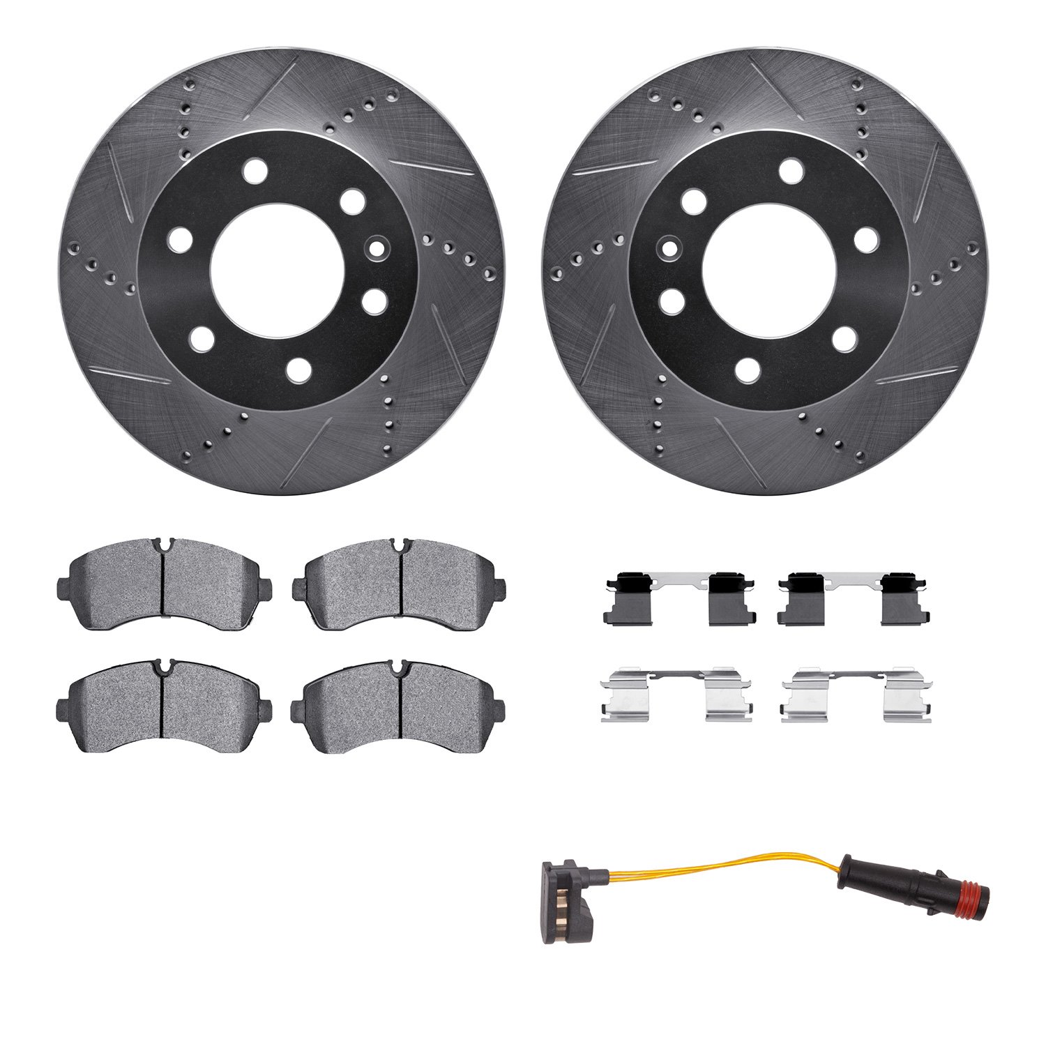 7222-40011 Drilled/Slotted Rotors w/Heavy-Duty Brake Pads/Sensor & Hardware Kit [Silver], 2007-2021 Multiple Makes/Models, Posit