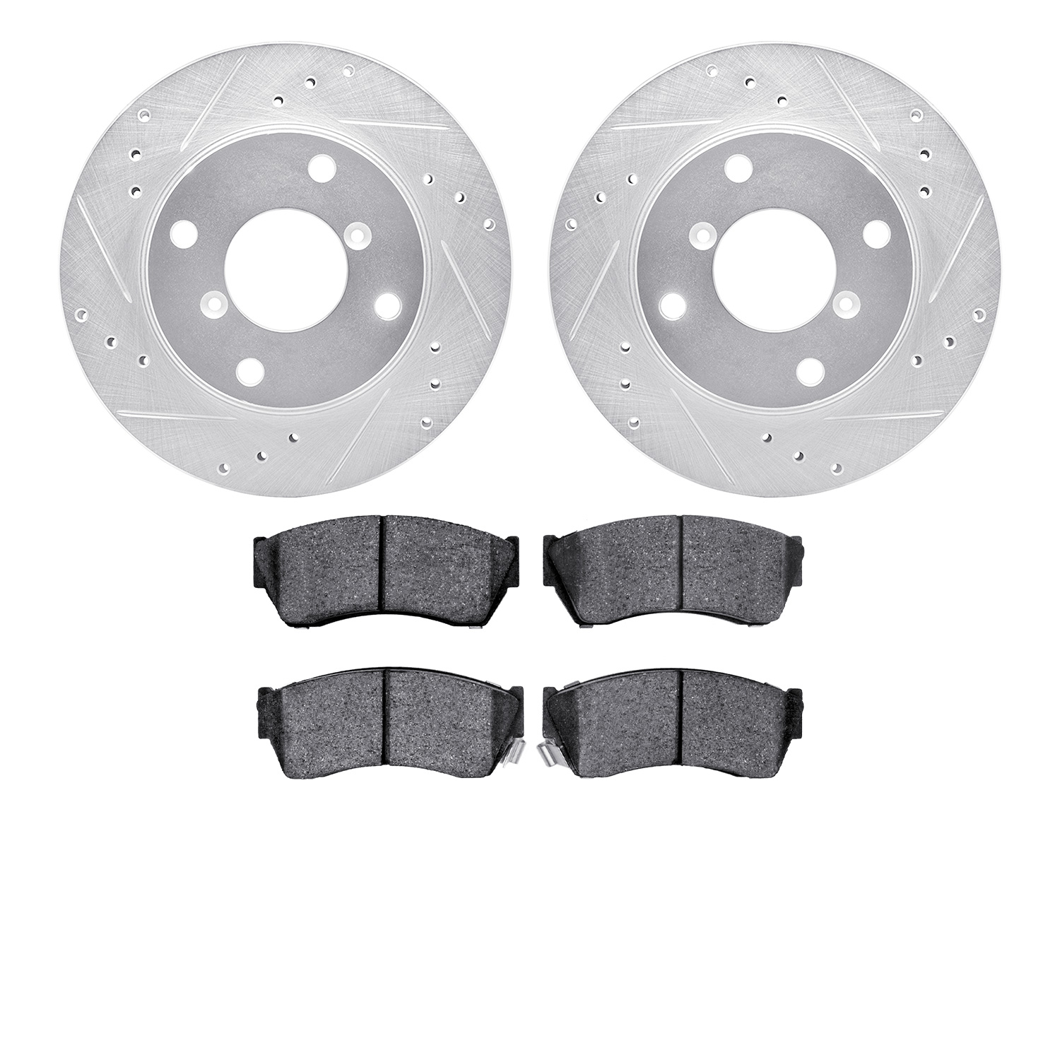 7302-01003 Drilled/Slotted Brake Rotor with 3000-Series Ceramic Brake Pads Kit [Silver], 1991-1994 Suzuki, Position: Front