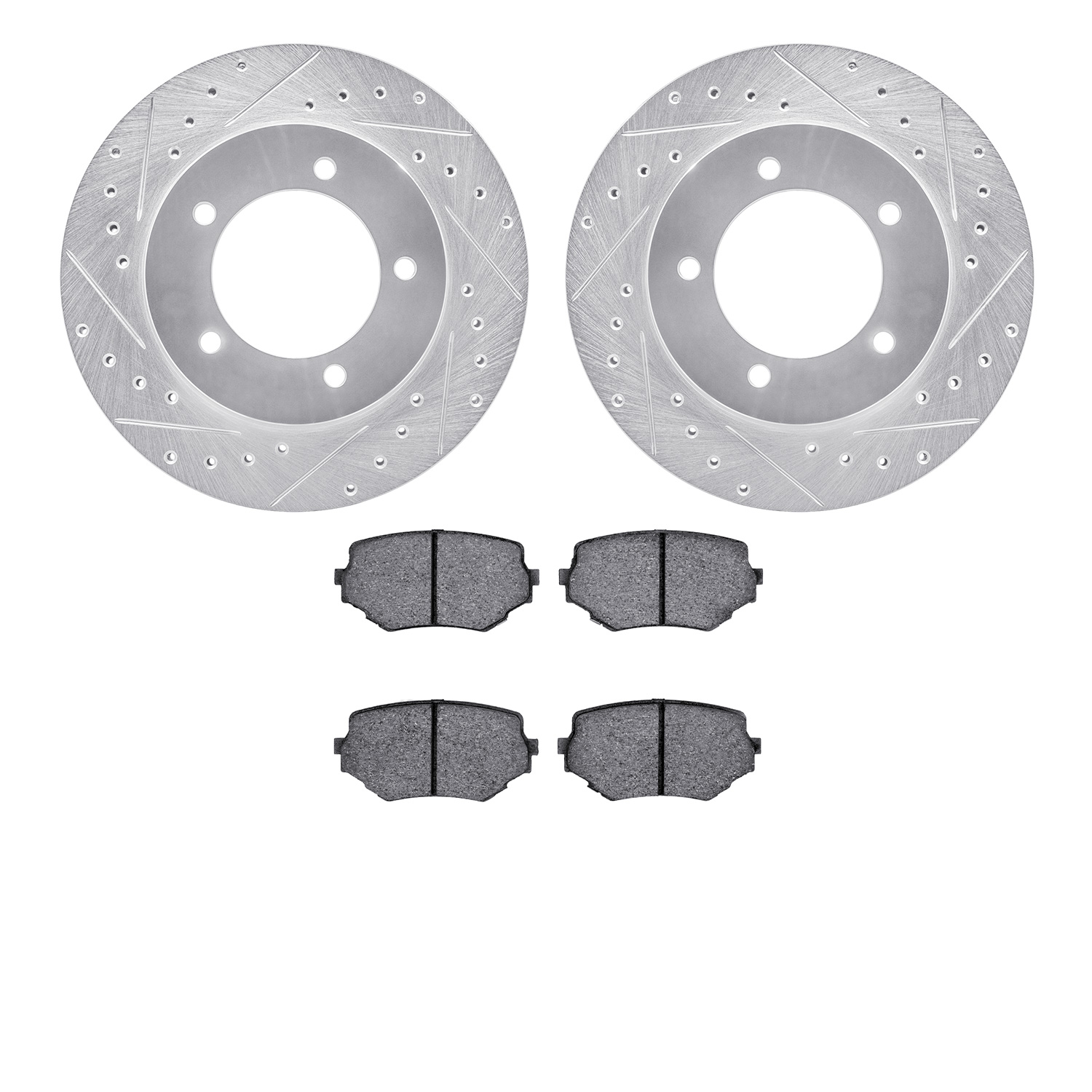 7302-01008 Drilled/Slotted Brake Rotor with 3000-Series Ceramic Brake Pads Kit [Silver], 1996-1998 Suzuki, Position: Front