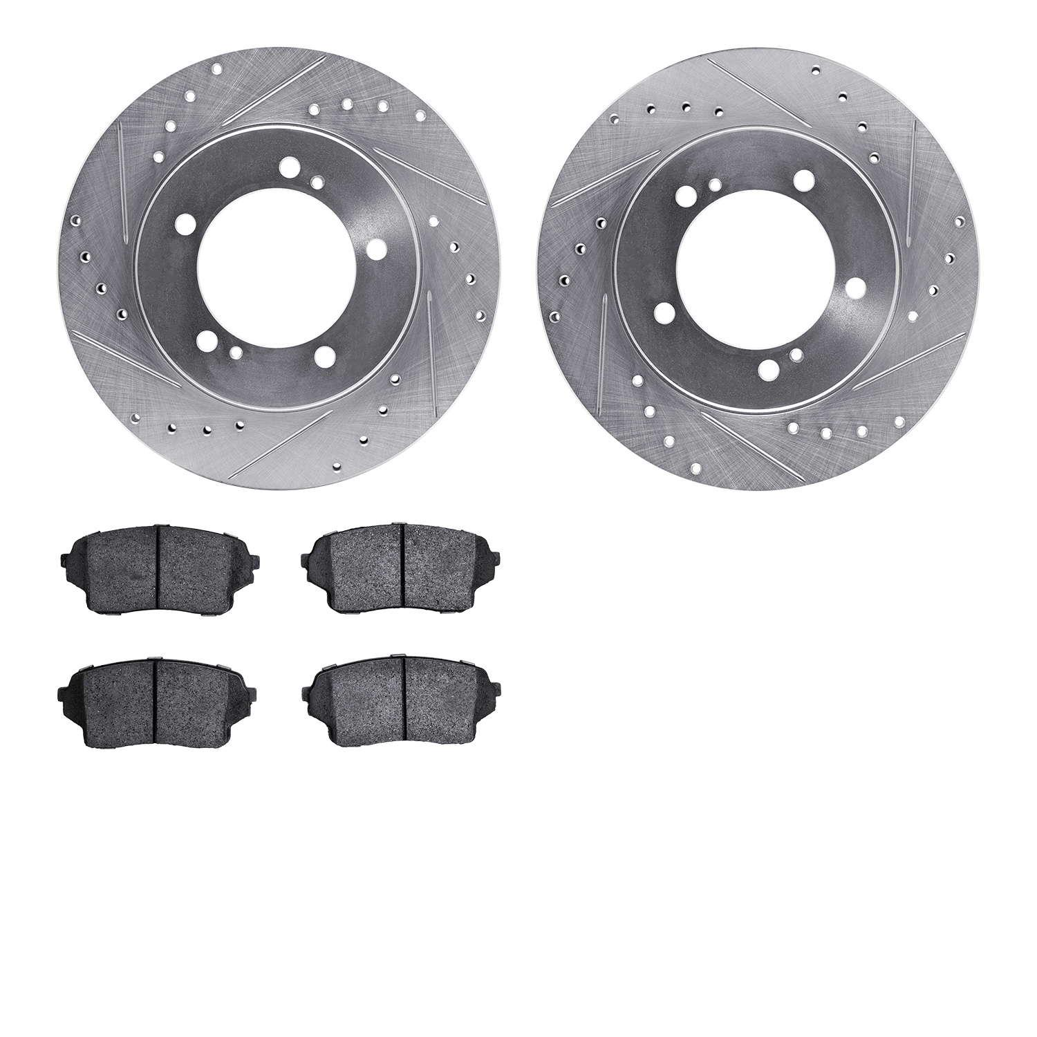 7302-01017 Drilled/Slotted Brake Rotor with 3000-Series Ceramic Brake Pads Kit [Silver], 2004-2006 Suzuki, Position: Front