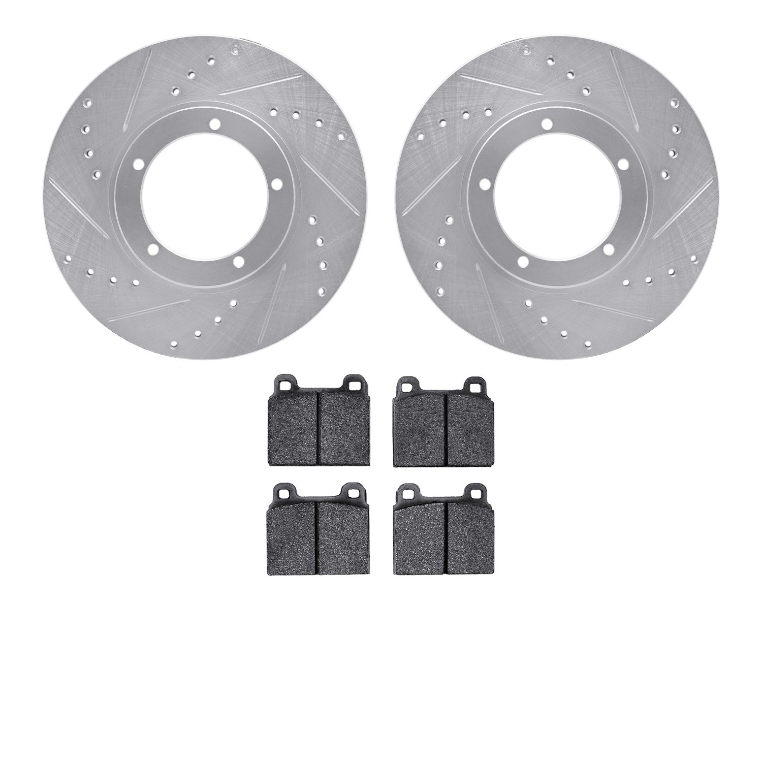 7302-02003 Drilled/Slotted Brake Rotor with 3000-Series Ceramic Brake Pads Kit [Silver], 1975-1983 Porsche, Position: Front