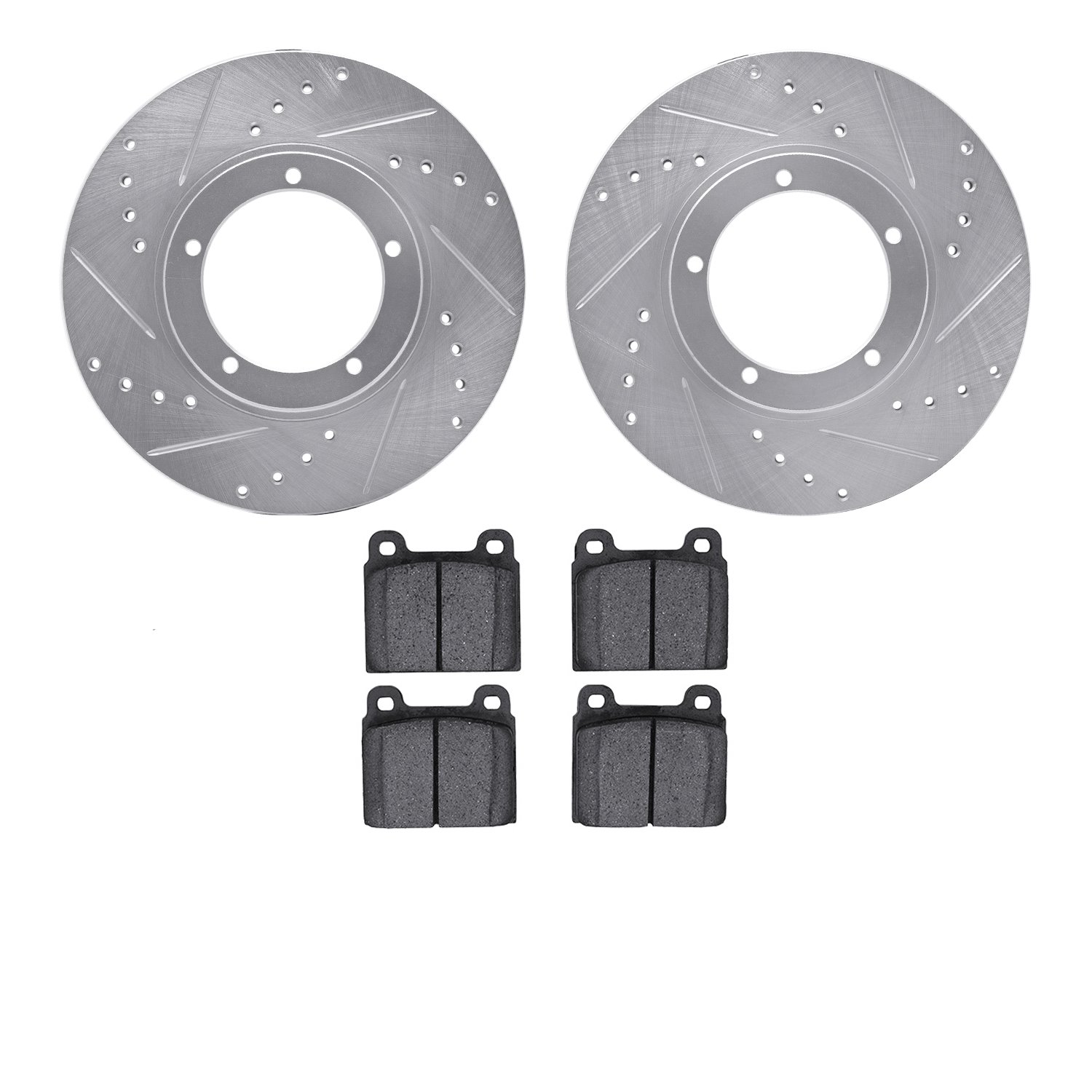 7302-02004 Drilled/Slotted Brake Rotor with 3000-Series Ceramic Brake Pads Kit [Silver], 1969-1977 Porsche, Position: Front