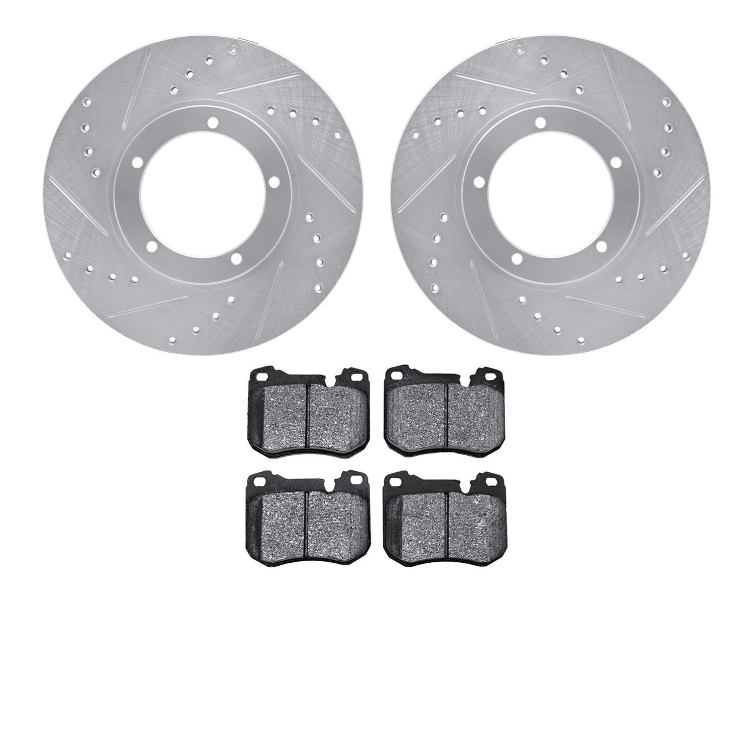 7302-02008 Drilled/Slotted Brake Rotor with 3000-Series Ceramic Brake Pads Kit [Silver], 1977-1988 Porsche, Position: Front