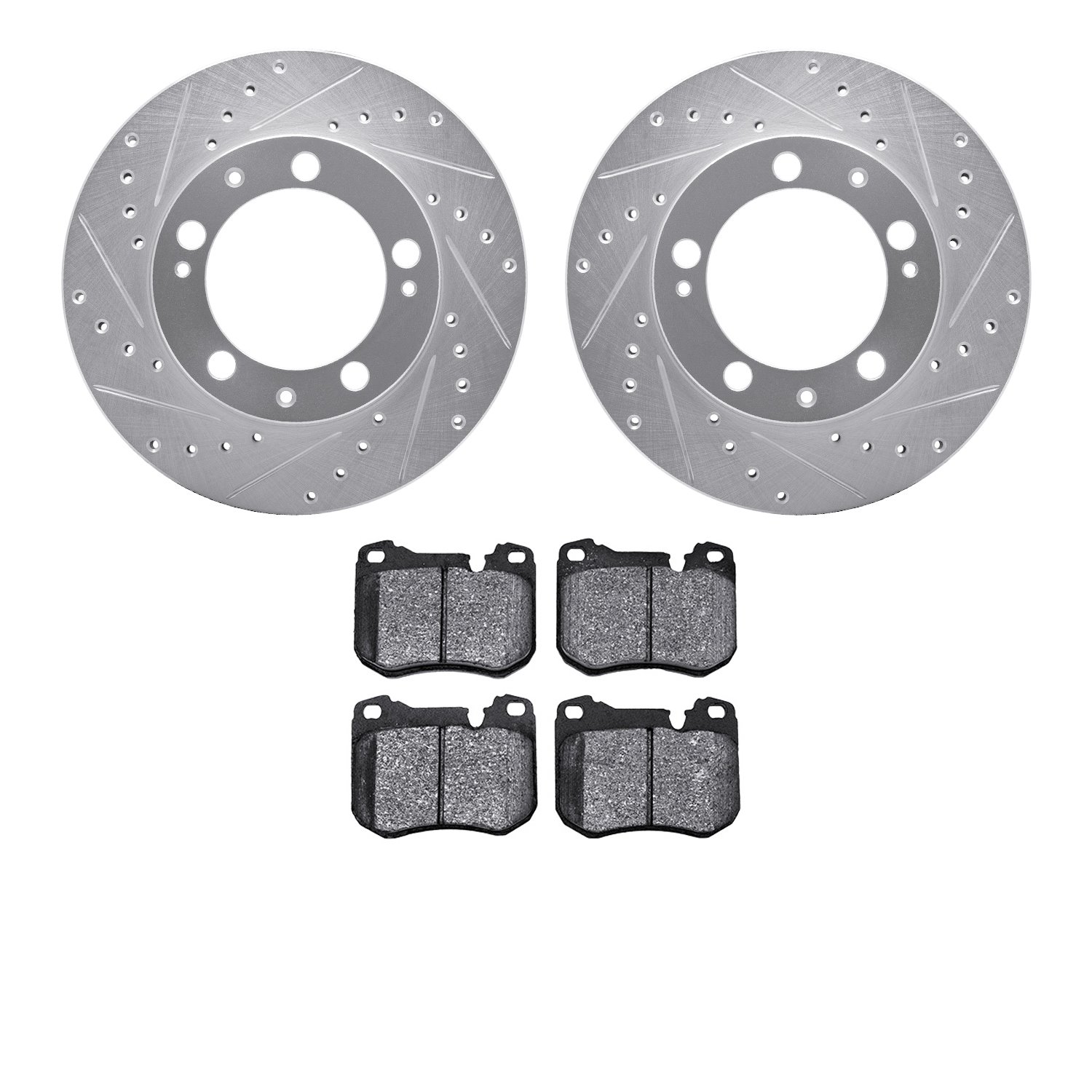 7302-02010 Drilled/Slotted Brake Rotor with 3000-Series Ceramic Brake Pads Kit [Silver], 1987-1989 Porsche, Position: Front