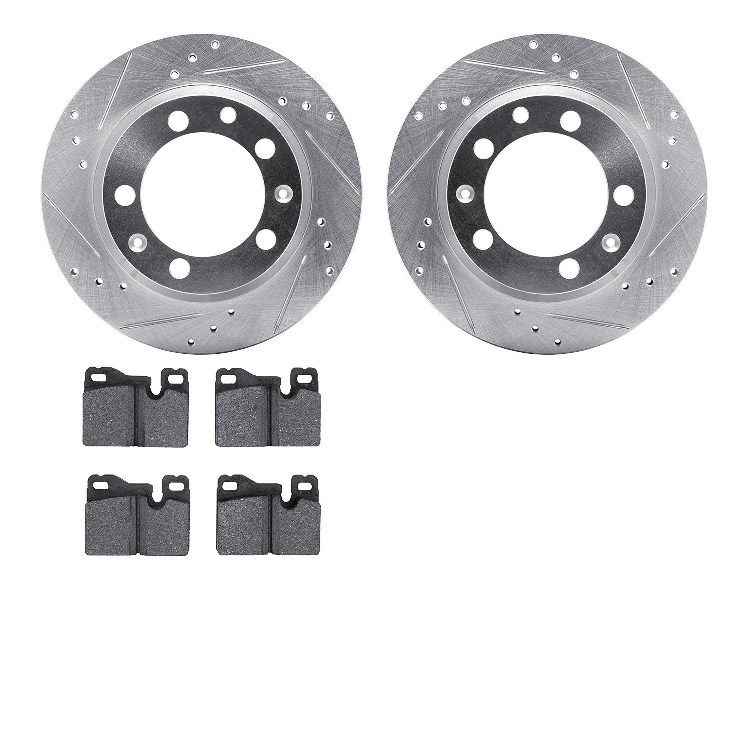 7302-02011 Drilled/Slotted Brake Rotor with 3000-Series Ceramic Brake Pads Kit [Silver], 1977-1988 Porsche, Position: Rear