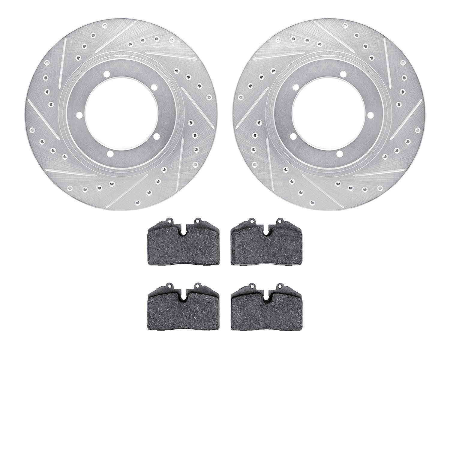 7302-02014 Drilled/Slotted Brake Rotor with 3000-Series Ceramic Brake Pads Kit [Silver], 1986-1986 Porsche, Position: Front