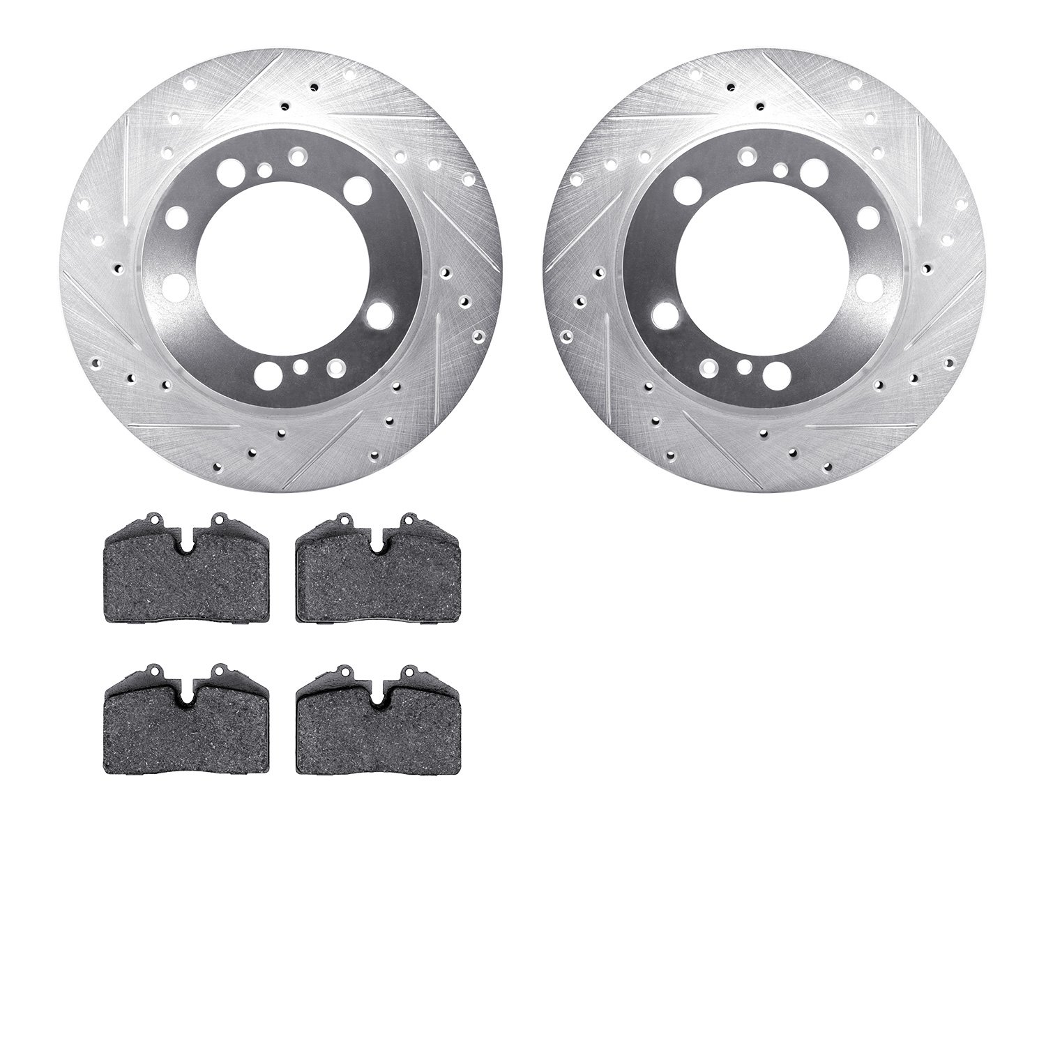 7302-02017 Drilled/Slotted Brake Rotor with 3000-Series Ceramic Brake Pads Kit [Silver], 1987-1997 Porsche, Position: Rear