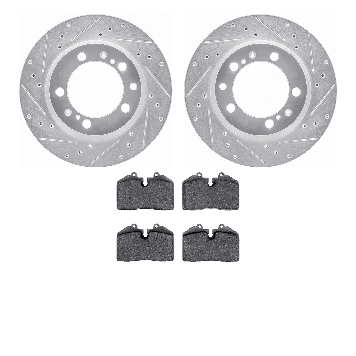 7302-02019 Drilled/Slotted Brake Rotor with 3000-Series Ceramic Brake Pads Kit [Silver], 1991-1997 Porsche, Position: Rear