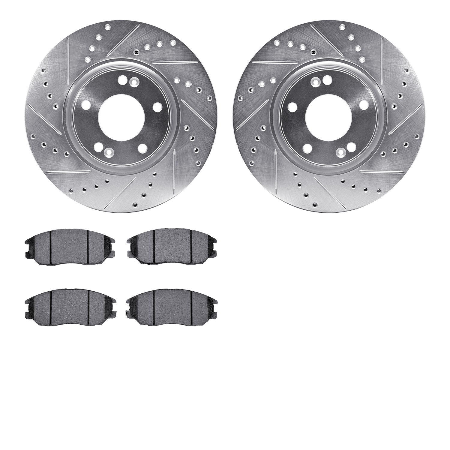 7302-03028 Drilled/Slotted Brake Rotor with 3000-Series Ceramic Brake Pads Kit [Silver], 2004-2006 Kia/Hyundai/Genesis, Position