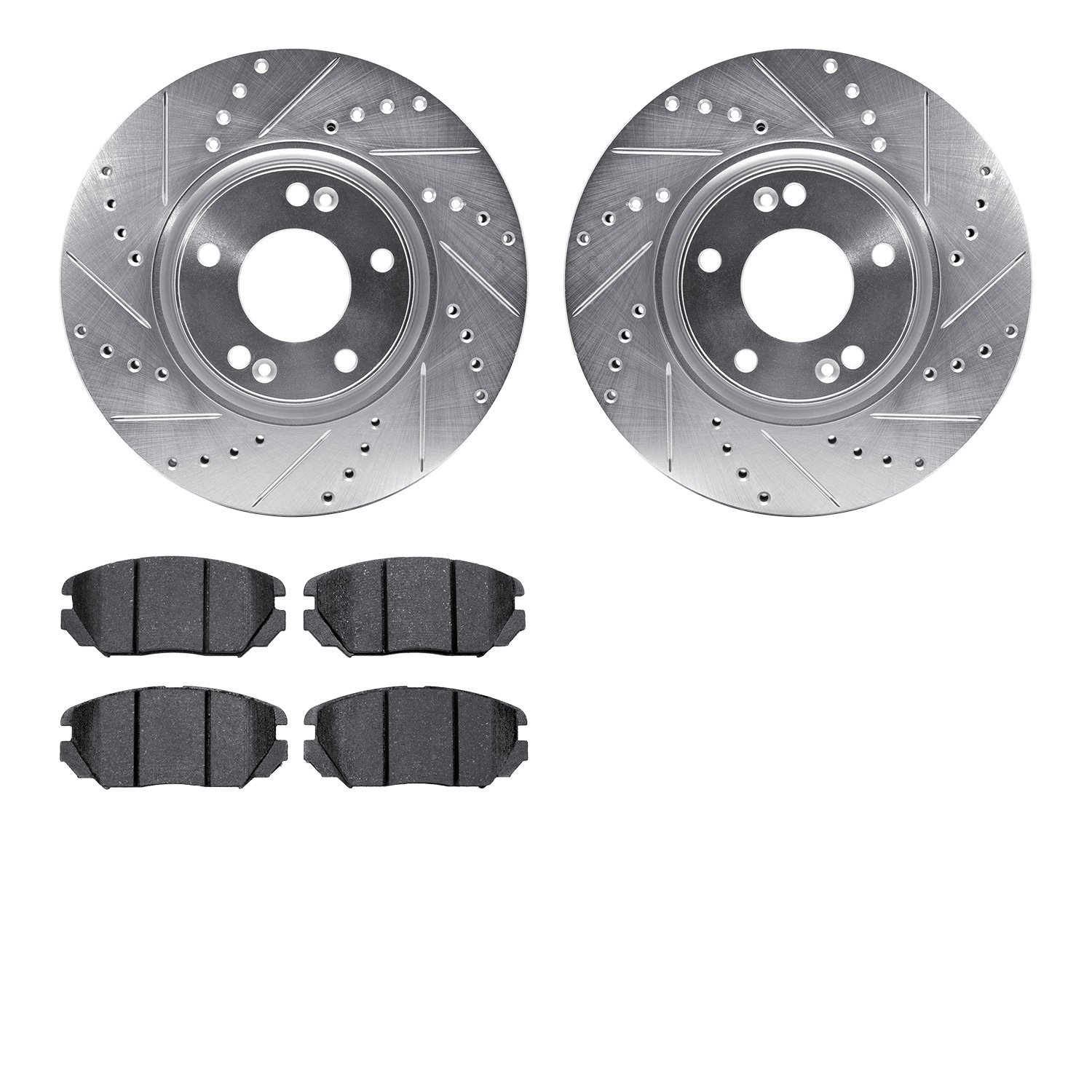 7302-03032 Drilled/Slotted Brake Rotor with 3000-Series Ceramic Brake Pads Kit [Silver], 2006-2011 Kia/Hyundai/Genesis, Position