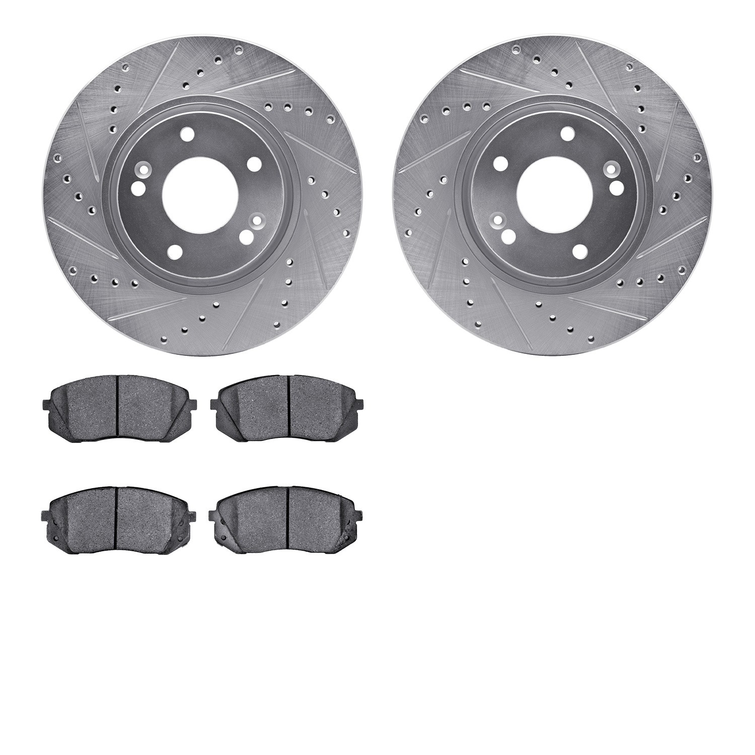 7302-03045 Drilled/Slotted Brake Rotor with 3000-Series Ceramic Brake Pads Kit [Silver], 2010-2016 Kia/Hyundai/Genesis, Position