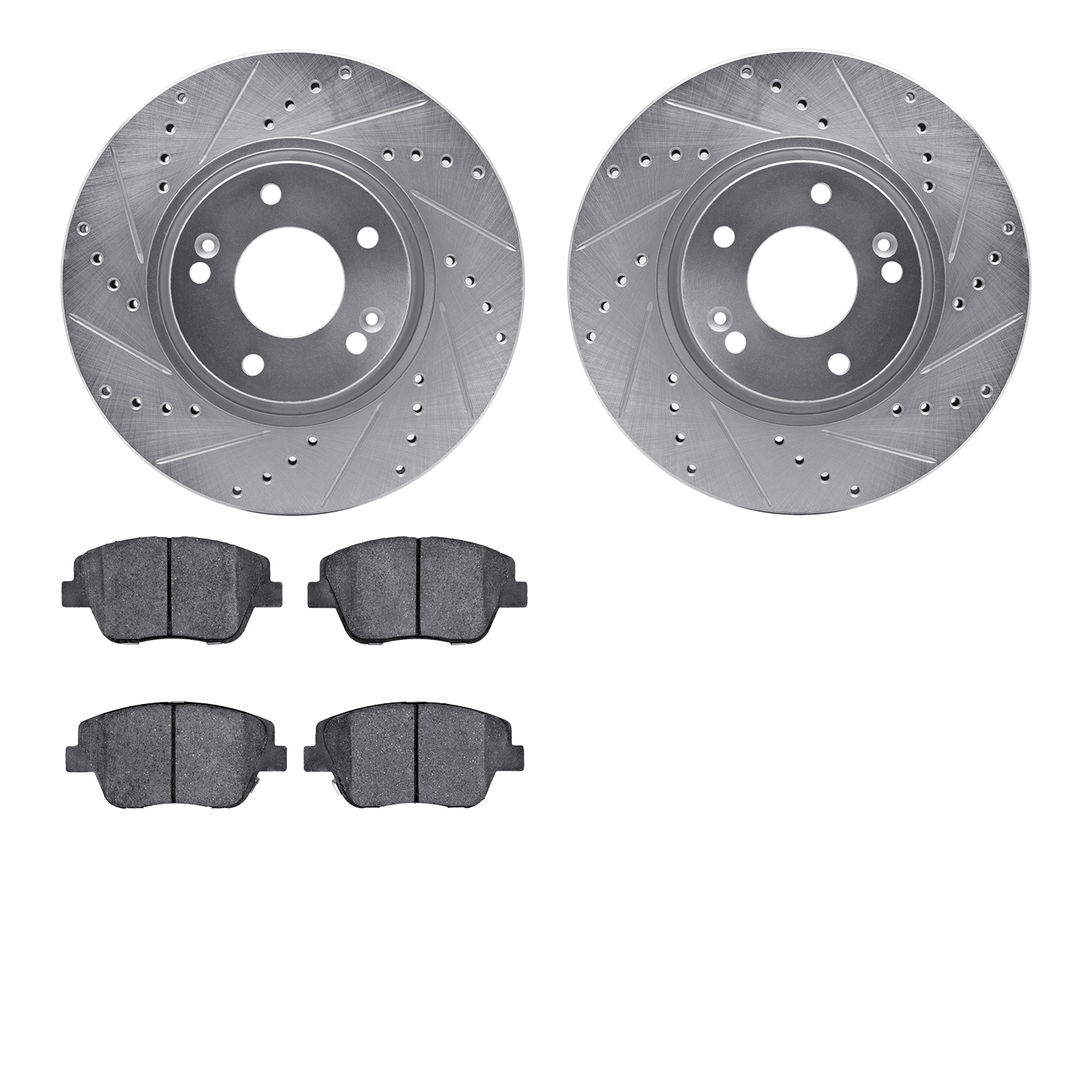 7302-03065 Drilled/Slotted Brake Rotor with 3000-Series Ceramic Brake Pads Kit [Silver], 2009-2016 Kia/Hyundai/Genesis, Position