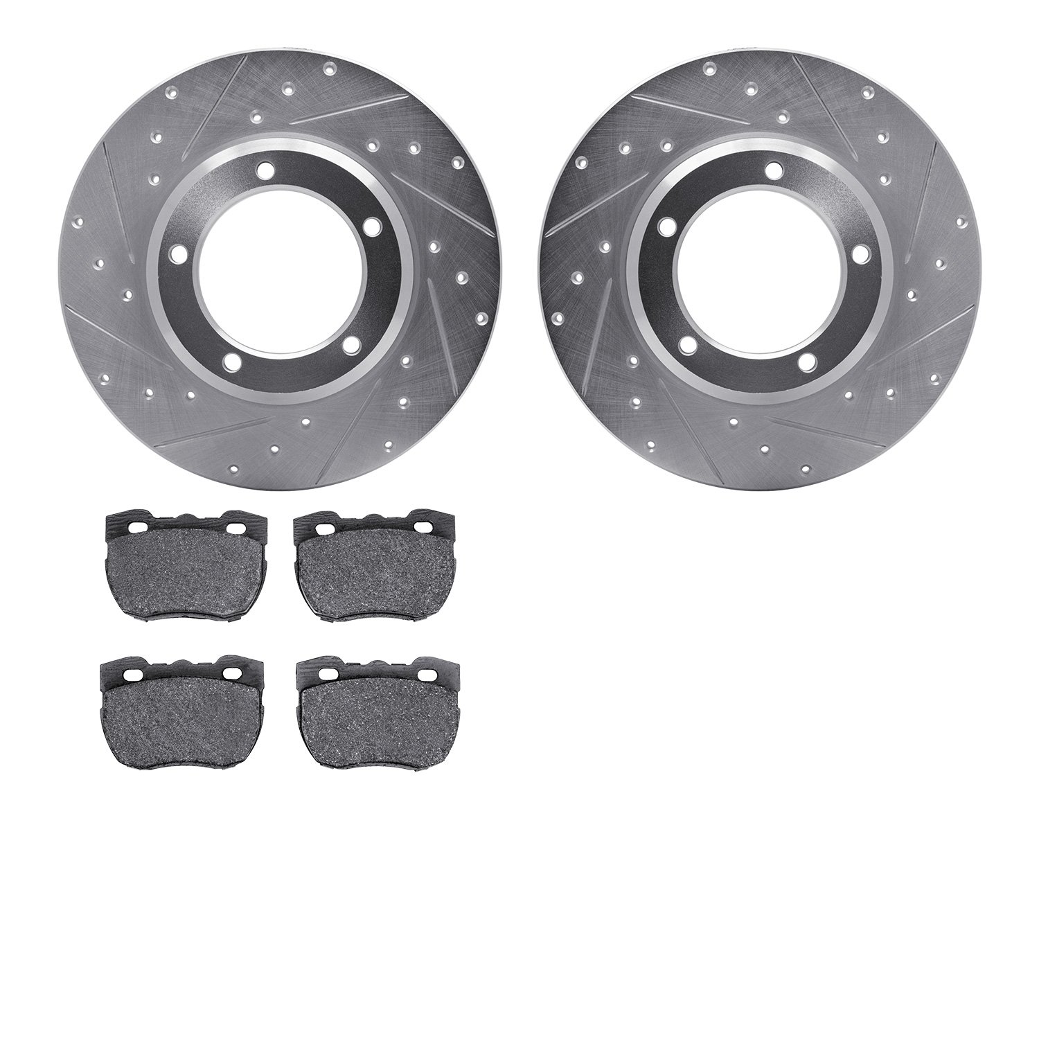 7302-11007 Drilled/Slotted Brake Rotor with 3000-Series Ceramic Brake Pads Kit [Silver], 1994-1999 Land Rover, Position: Front