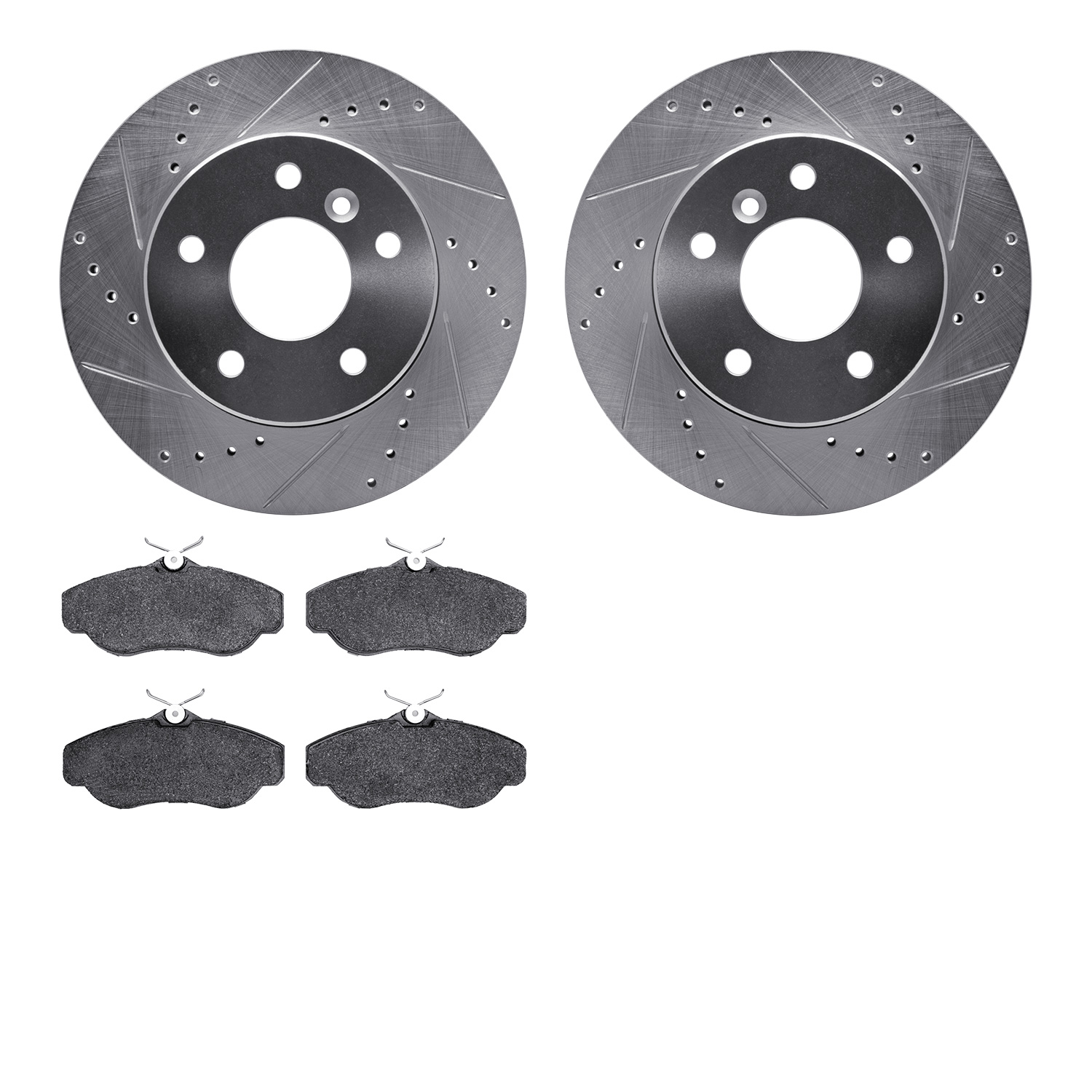 7302-11009 Drilled/Slotted Brake Rotor with 3000-Series Ceramic Brake Pads Kit [Silver], 1999-2004 Land Rover, Position: Front