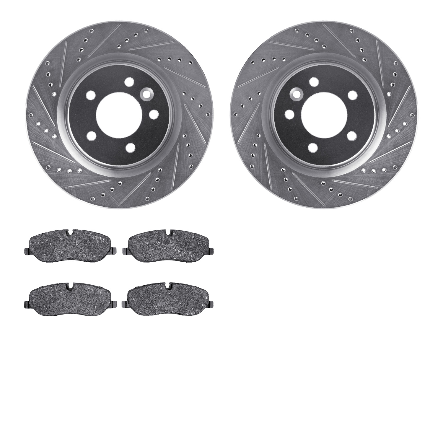 7302-11012 Drilled/Slotted Brake Rotor with 3000-Series Ceramic Brake Pads Kit [Silver], 2005-2009 Land Rover, Position: Front