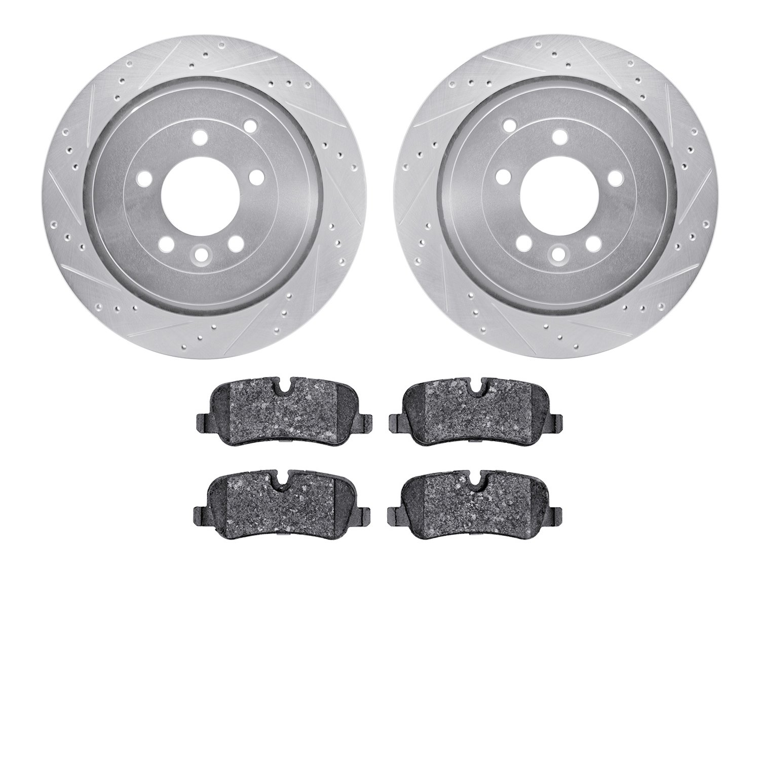 7302-11015 Drilled/Slotted Brake Rotor with 3000-Series Ceramic Brake Pads Kit [Silver], 2005-2016 Land Rover, Position: Rear