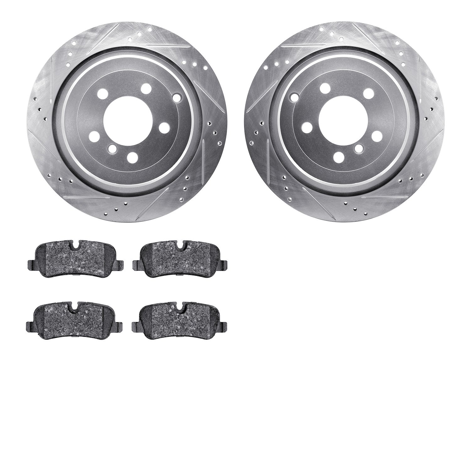 7302-11017 Drilled/Slotted Brake Rotor with 3000-Series Ceramic Brake Pads Kit [Silver], 2006-2012 Land Rover, Position: Rear