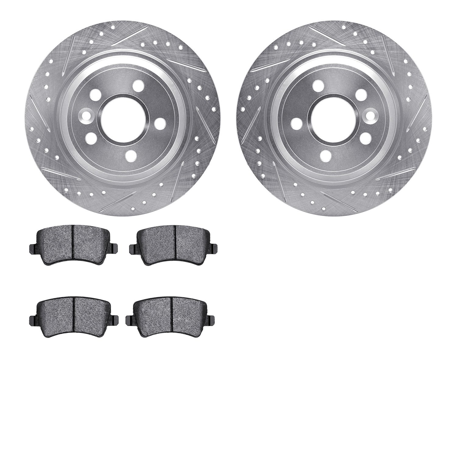 7302-11018 Drilled/Slotted Brake Rotor with 3000-Series Ceramic Brake Pads Kit [Silver], 2012-2015 Land Rover, Position: Rear