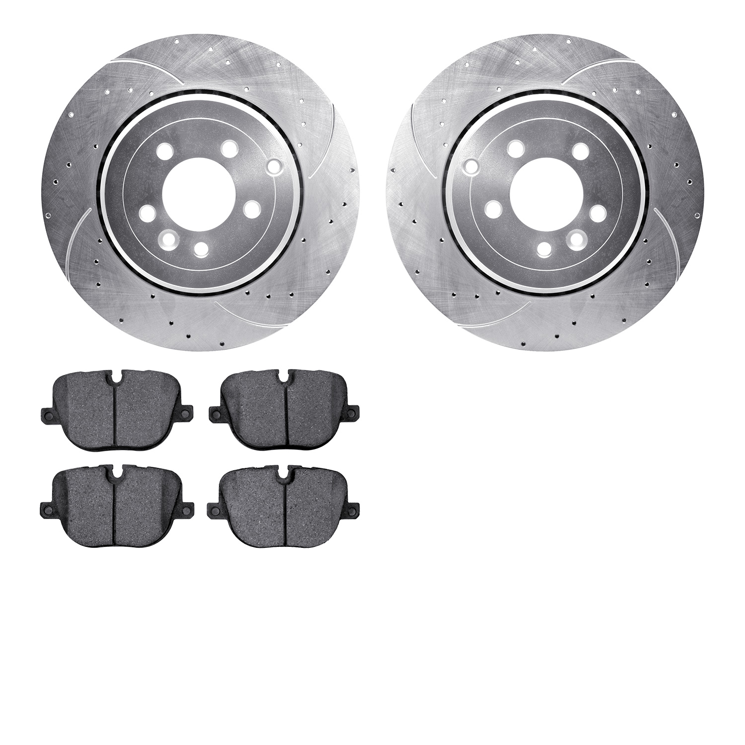 7302-11024 Drilled/Slotted Brake Rotor with 3000-Series Ceramic Brake Pads Kit [Silver], 2010-2013 Land Rover, Position: Rear