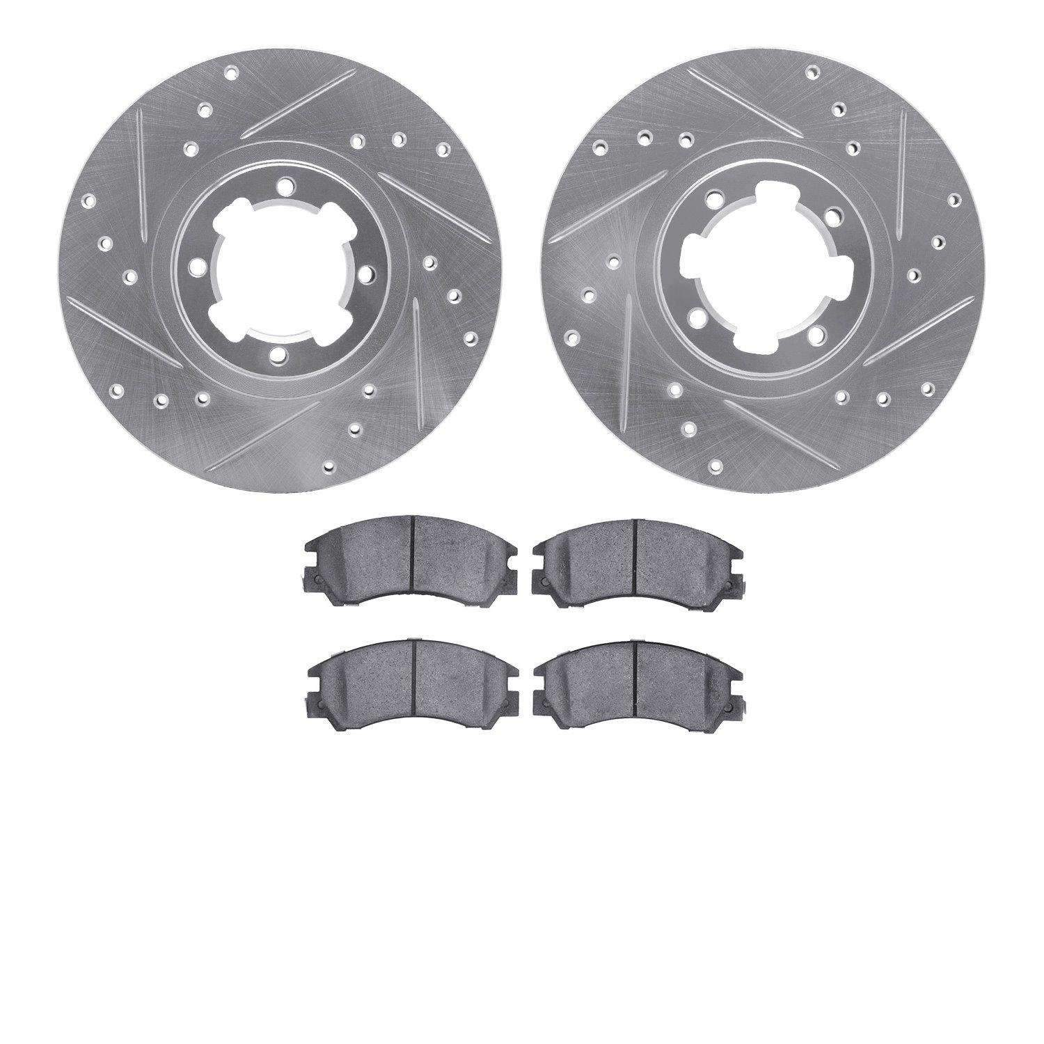 7302-13002 Drilled/Slotted Brake Rotor with 3000-Series Ceramic Brake Pads Kit [Silver], 1985-1994 Subaru, Position: Front