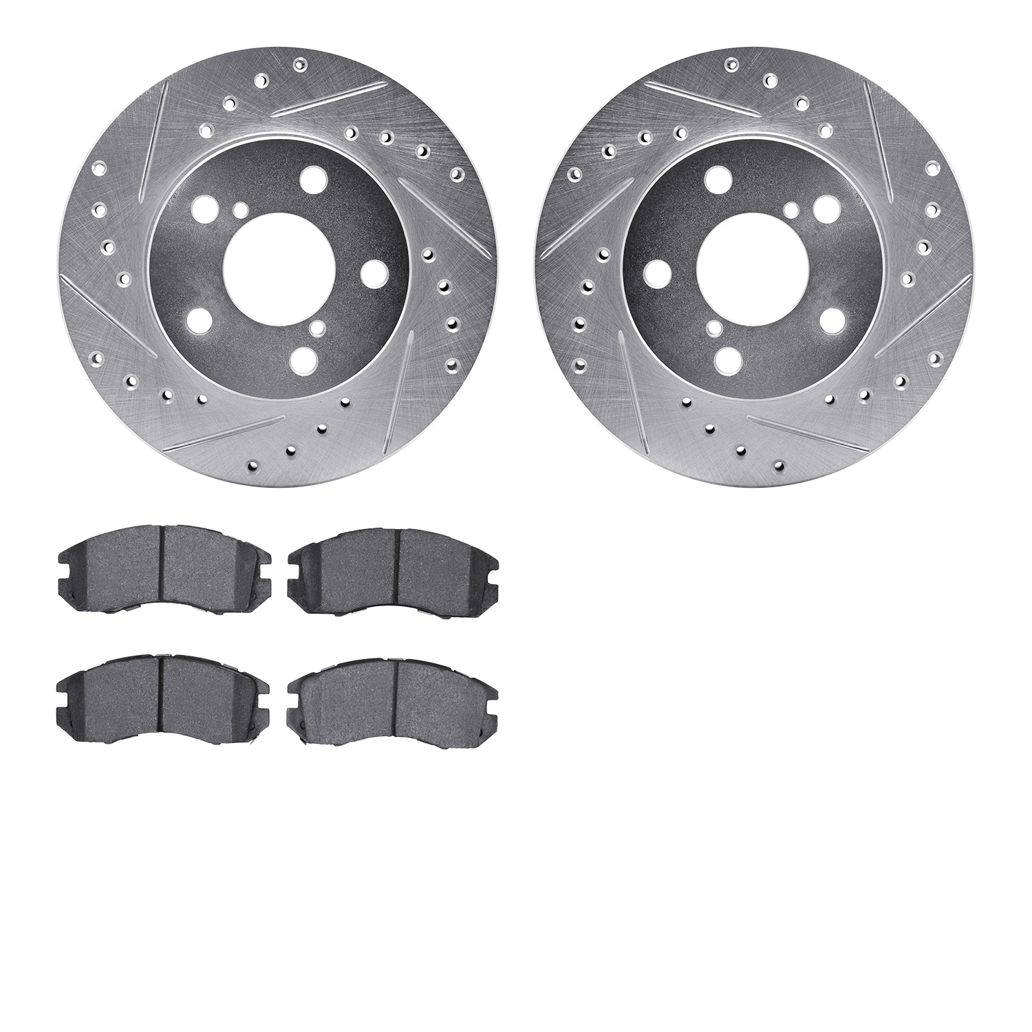 7302-13013 Drilled/Slotted Brake Rotor with 3000-Series Ceramic Brake Pads Kit [Silver], 1993-1996 Subaru, Position: Front