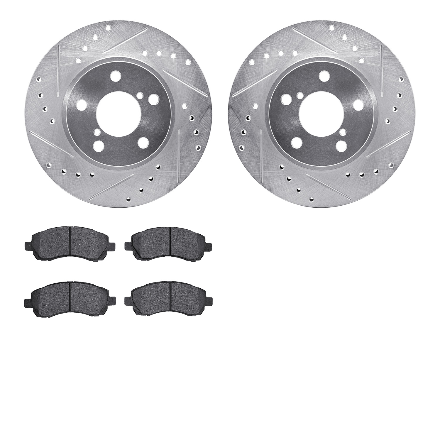7302-13022 Drilled/Slotted Brake Rotor with 3000-Series Ceramic Brake Pads Kit [Silver], 1997-2001 Subaru, Position: Front