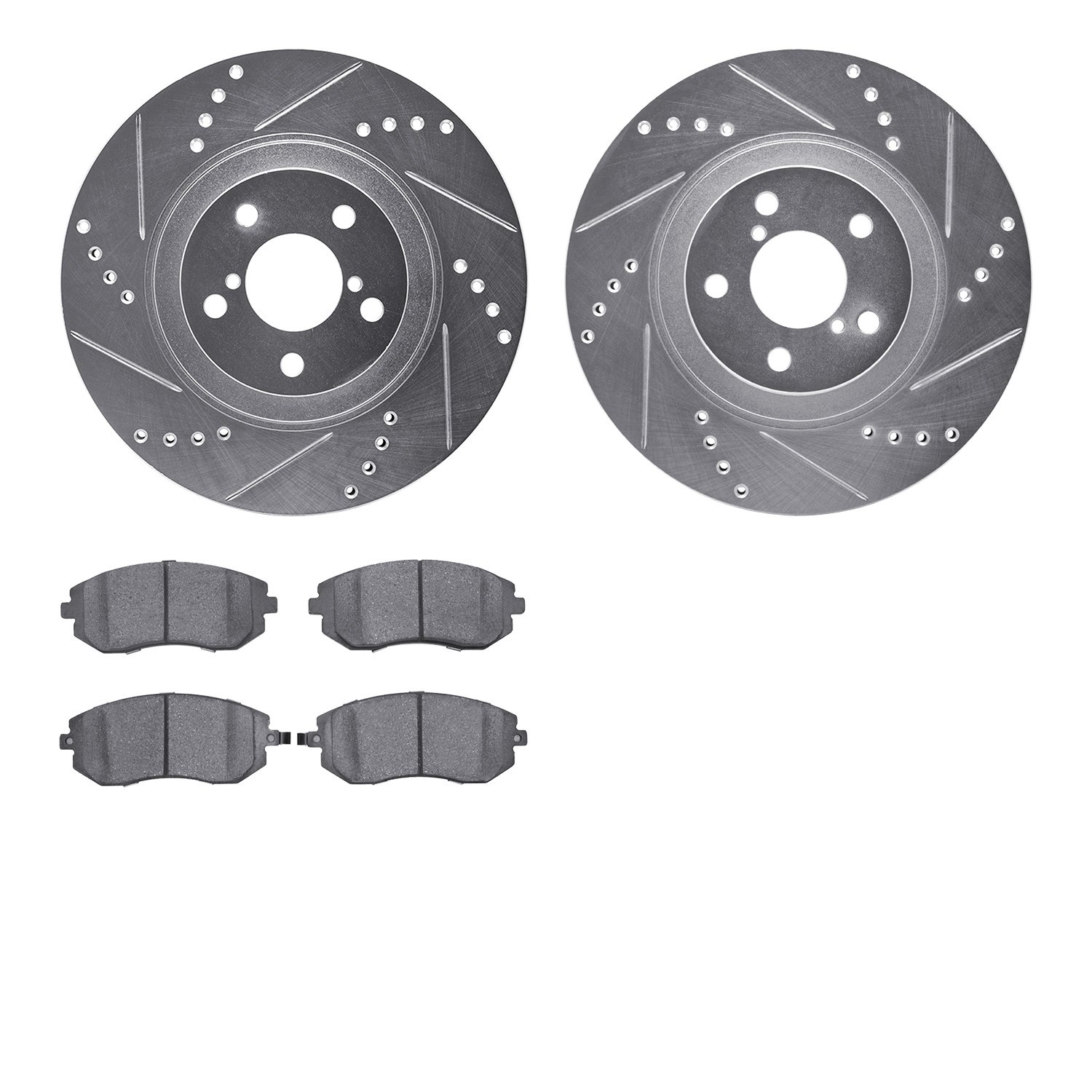 7302-13029 Drilled/Slotted Brake Rotor with 3000-Series Ceramic Brake Pads Kit [Silver], 2004-2012 Subaru, Position: Front