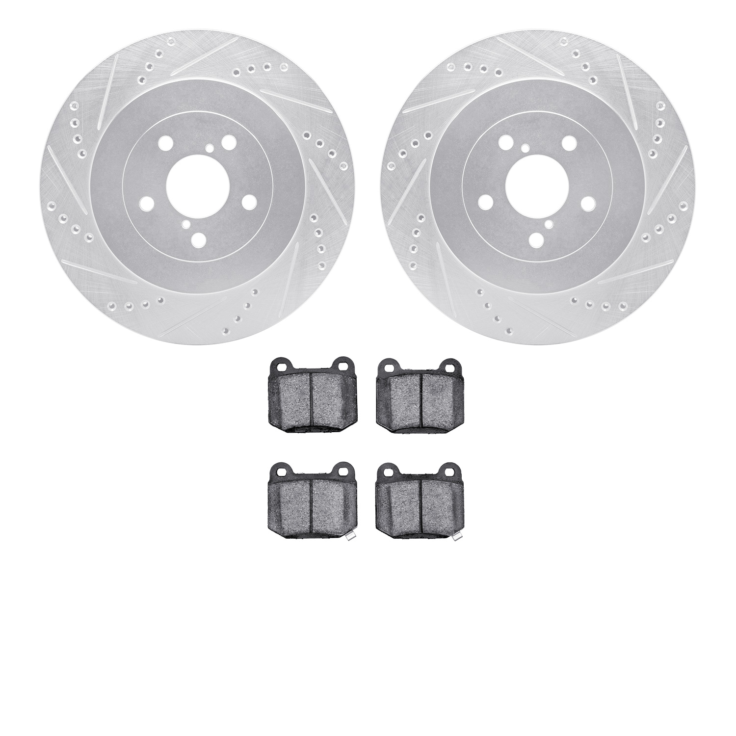 7302-13030 Drilled/Slotted Brake Rotor with 3000-Series Ceramic Brake Pads Kit [Silver], 2003-2004 Subaru, Position: Rear