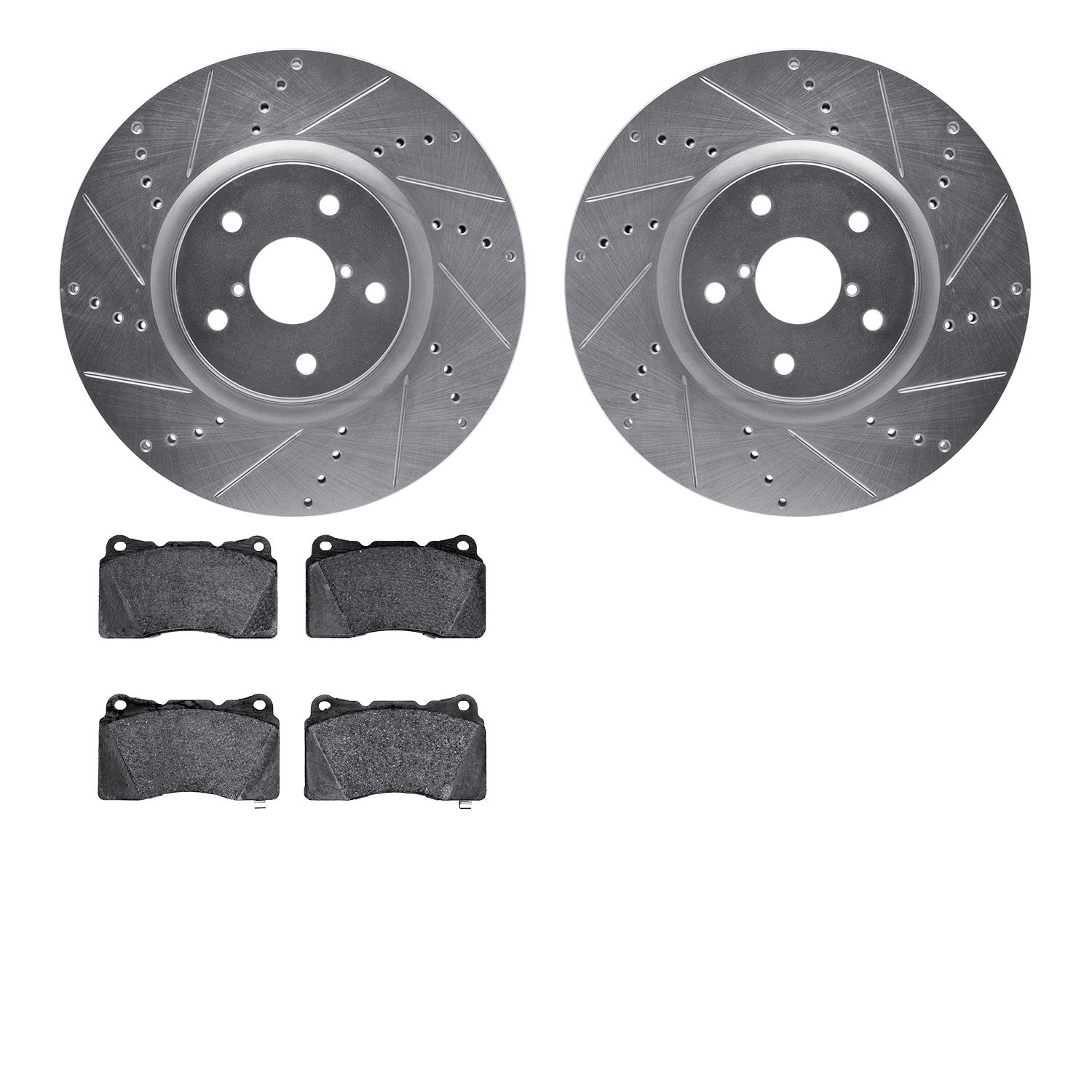 7302-13035 Drilled/Slotted Brake Rotor with 3000-Series Ceramic Brake Pads Kit [Silver], 2005-2020 Subaru, Position: Front