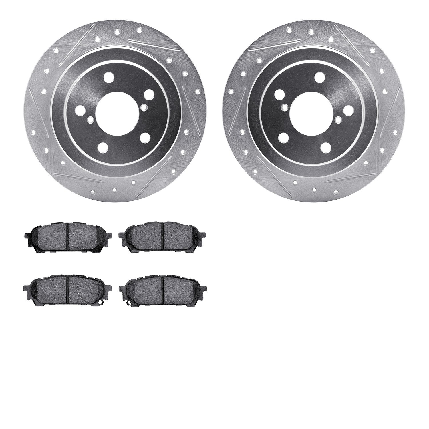 7302-13036 Drilled/Slotted Brake Rotor with 3000-Series Ceramic Brake Pads Kit [Silver], 2003-2008 GM, Position: Rear