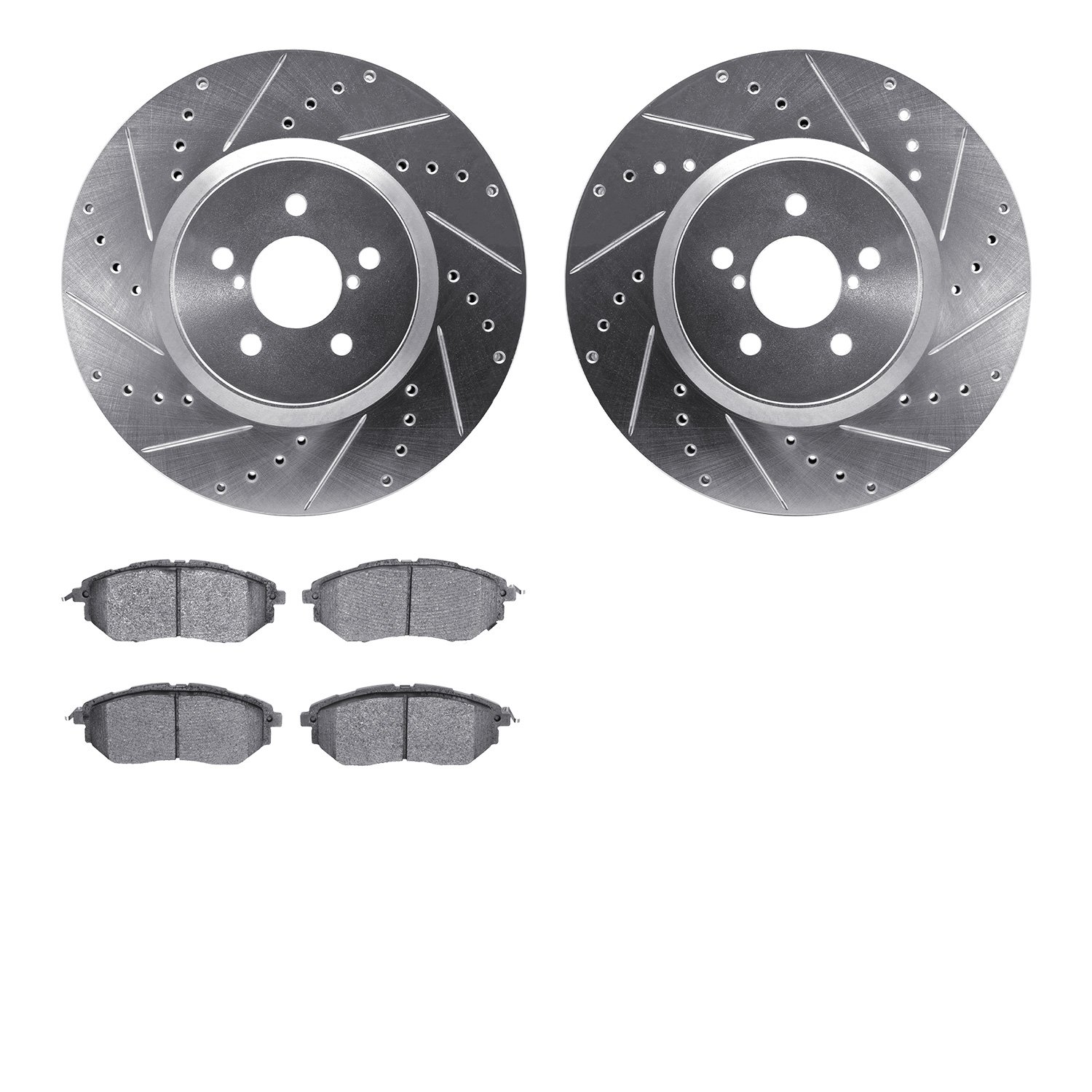 7302-13037 Drilled/Slotted Brake Rotor with 3000-Series Ceramic Brake Pads Kit [Silver], 2005-2018 Subaru, Position: Front