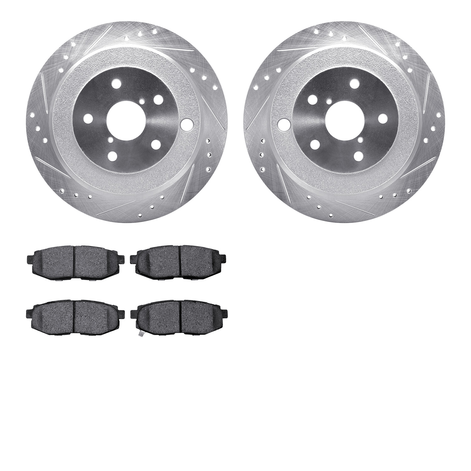 7302-13046 Drilled/Slotted Brake Rotor with 3000-Series Ceramic Brake Pads Kit [Silver], 2006-2014 Subaru, Position: Rear