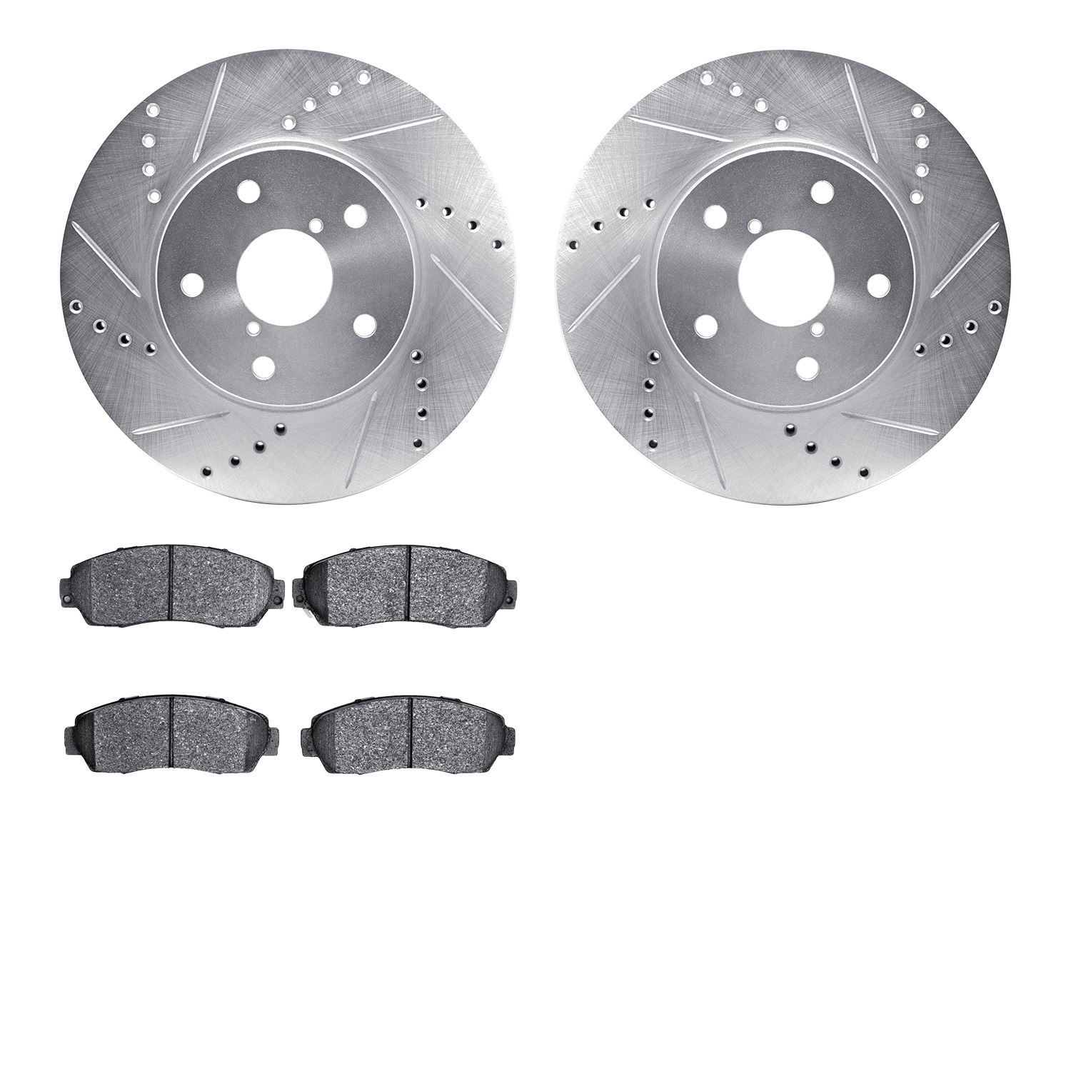 7302-13049 Drilled/Slotted Brake Rotor with 3000-Series Ceramic Brake Pads Kit [Silver], 2016-2019 Subaru, Position: Front