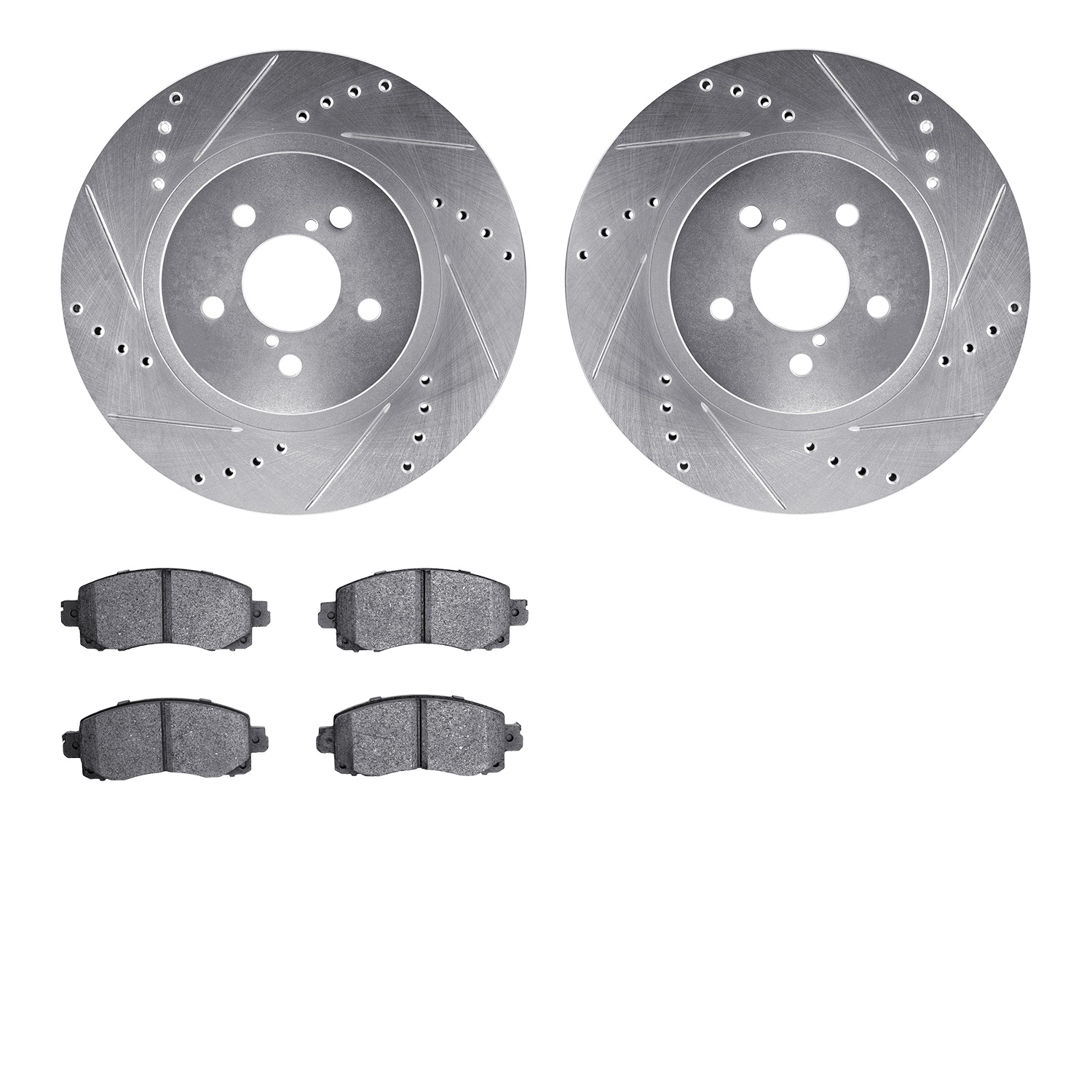 7302-13054 Drilled/Slotted Brake Rotor with 3000-Series Ceramic Brake Pads Kit [Silver], Fits Select Subaru, Position: Front