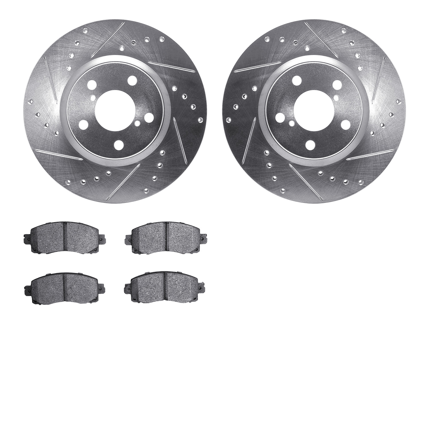 7302-13055 Drilled/Slotted Brake Rotor with 3000-Series Ceramic Brake Pads Kit [Silver], Fits Select Subaru, Position: Front
