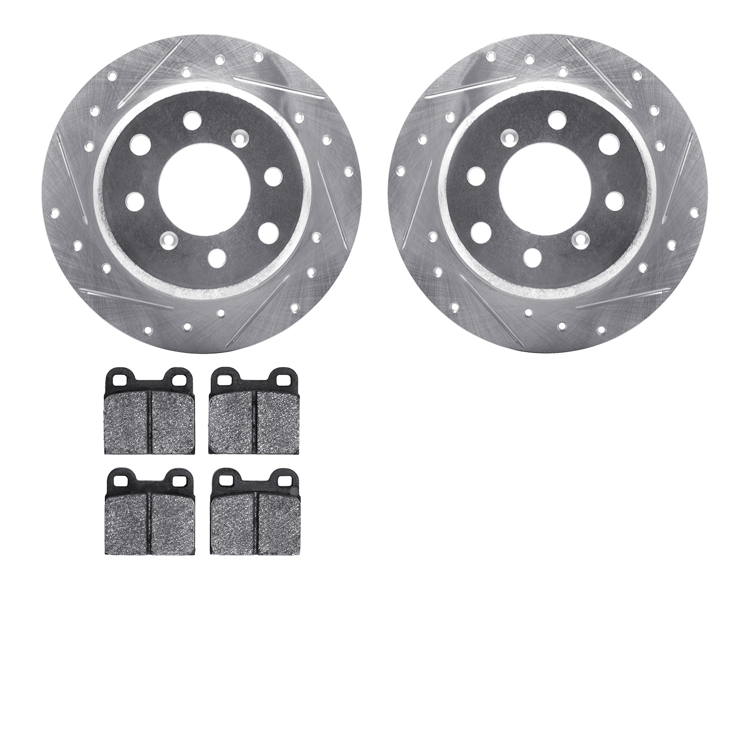 7302-16001 Drilled/Slotted Brake Rotor with 3000-Series Ceramic Brake Pads Kit [Silver], 1964-1994 Alfa Romeo, Position: Rear