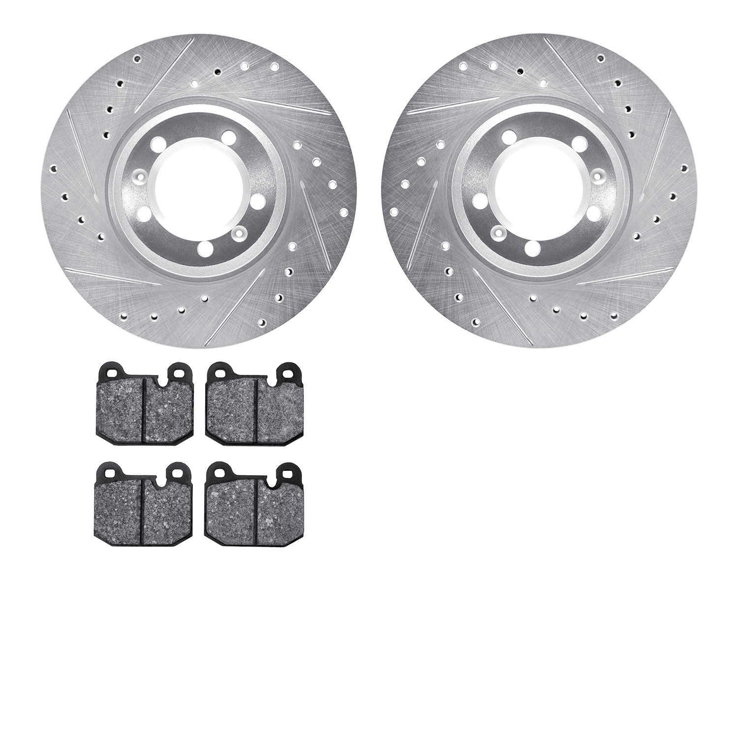 7302-16005 Drilled/Slotted Brake Rotor with 3000-Series Ceramic Brake Pads Kit [Silver], 1981-1989 Alfa Romeo, Position: Front