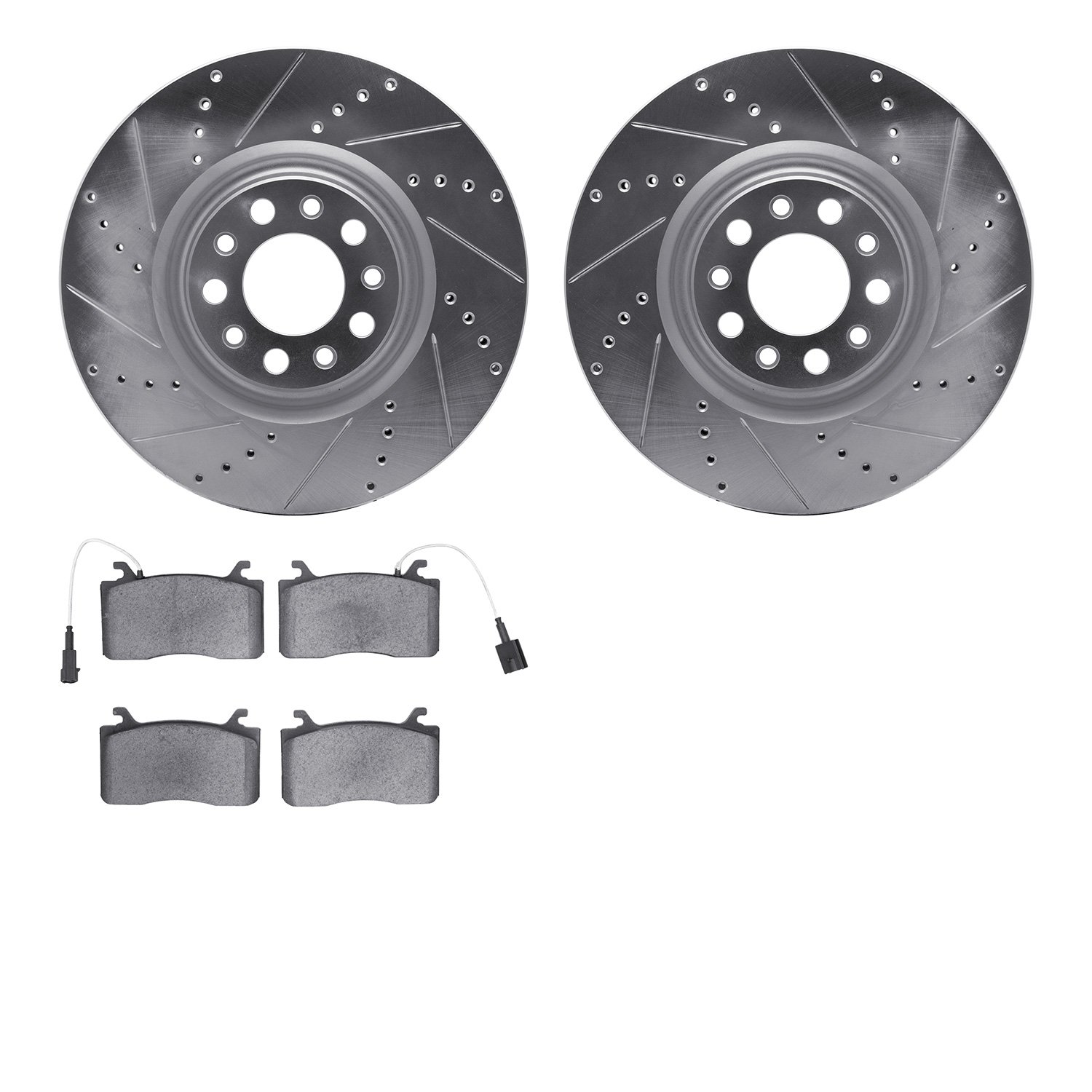 7302-16008 Drilled/Slotted Brake Rotor with 3000-Series Ceramic Brake Pads Kit [Silver], 2017-2021 Alfa Romeo, Position: Front