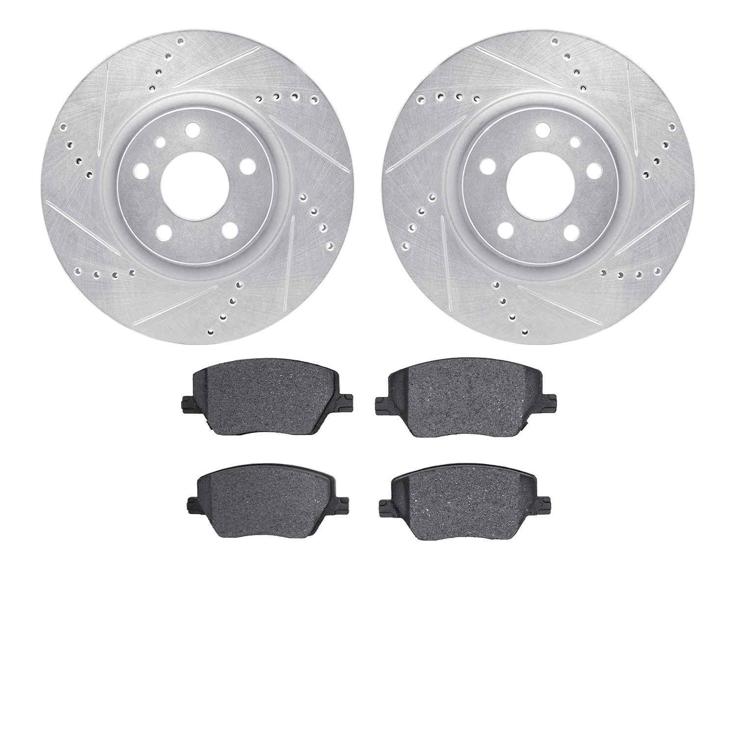 7302-16009 Drilled/Slotted Brake Rotor with 3000-Series Ceramic Brake Pads Kit [Silver], 2017-2020 Mopar, Position: Front