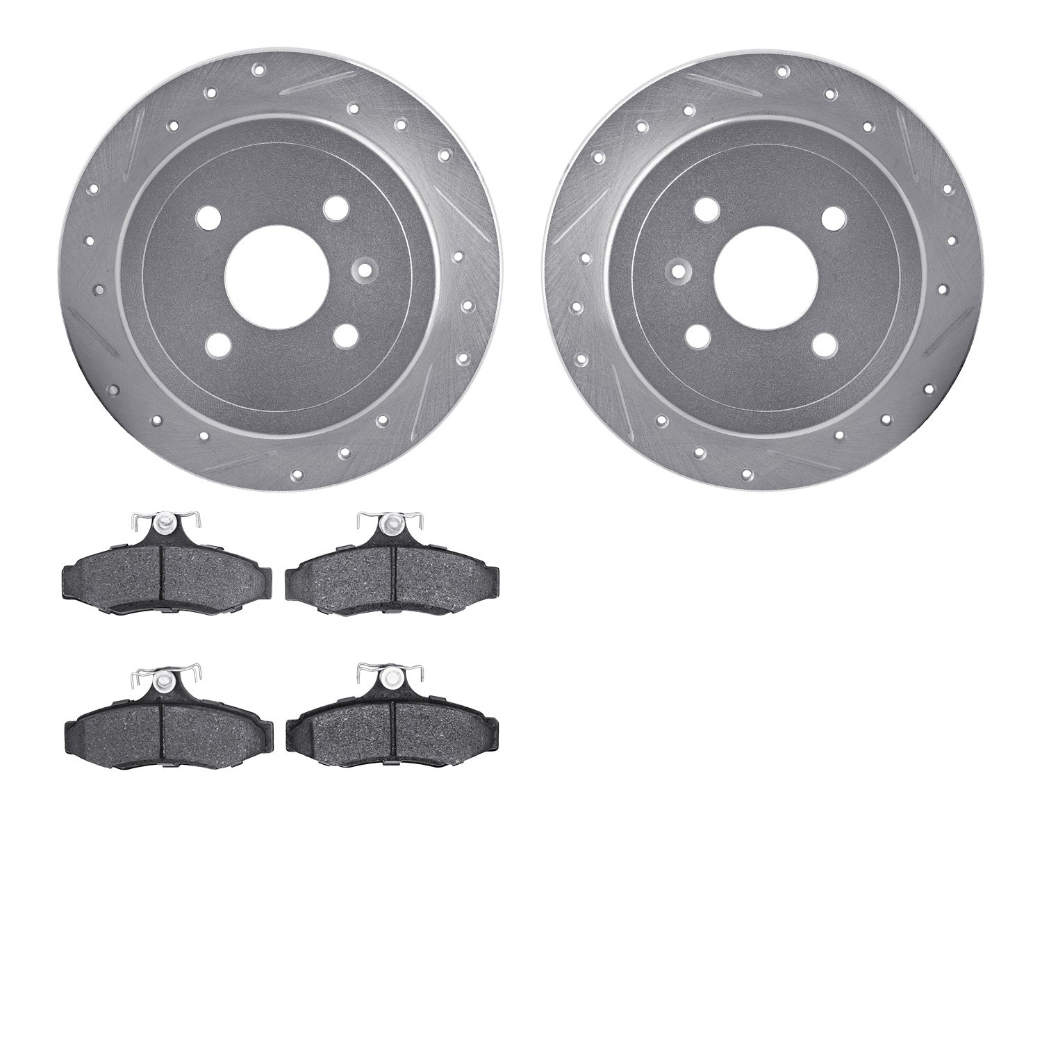 7302-18002 Drilled/Slotted Brake Rotor with 3000-Series Ceramic Brake Pads Kit [Silver], 1999-2002 GM, Position: Rear