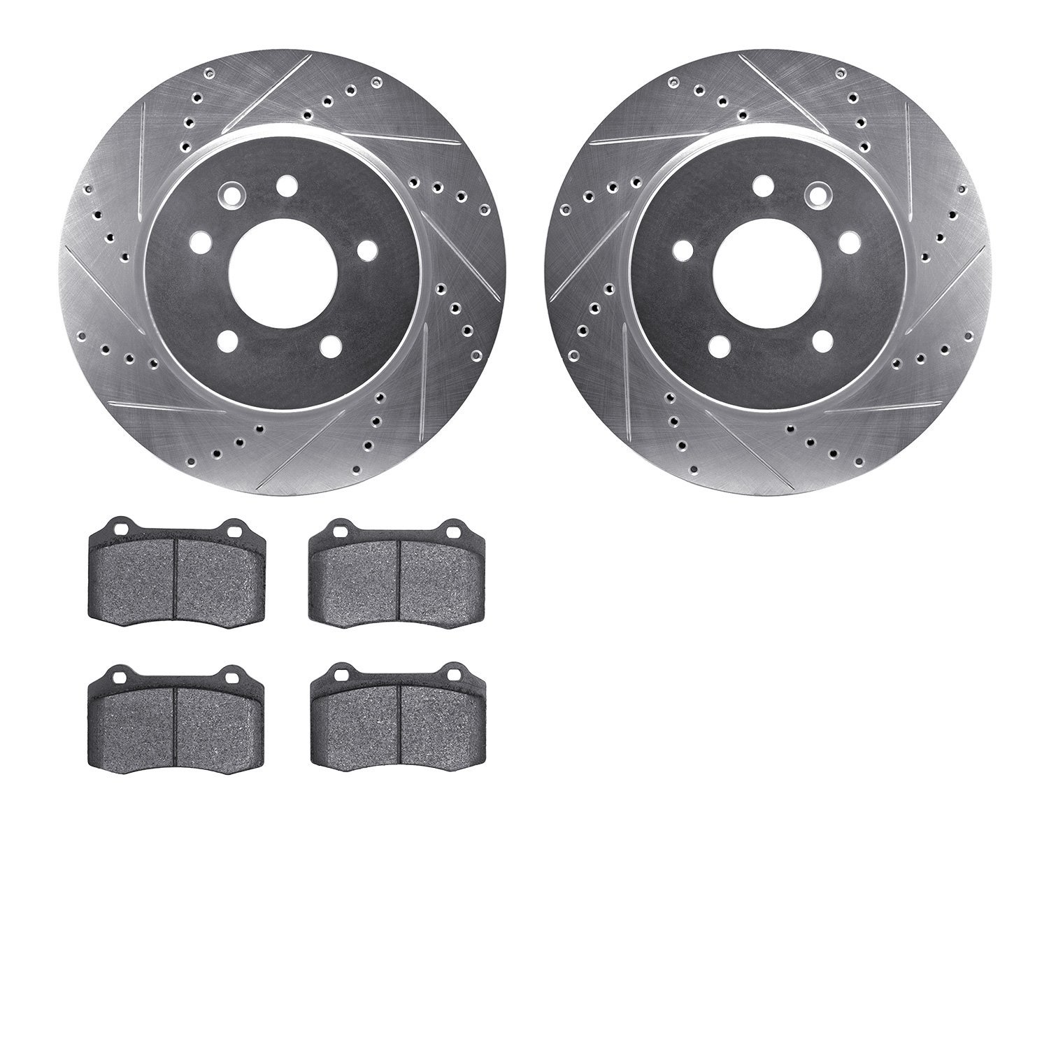 7302-20010 Drilled/Slotted Brake Rotor with 3000-Series Ceramic Brake Pads Kit [Silver], 2000-2006 Jaguar, Position: Rear